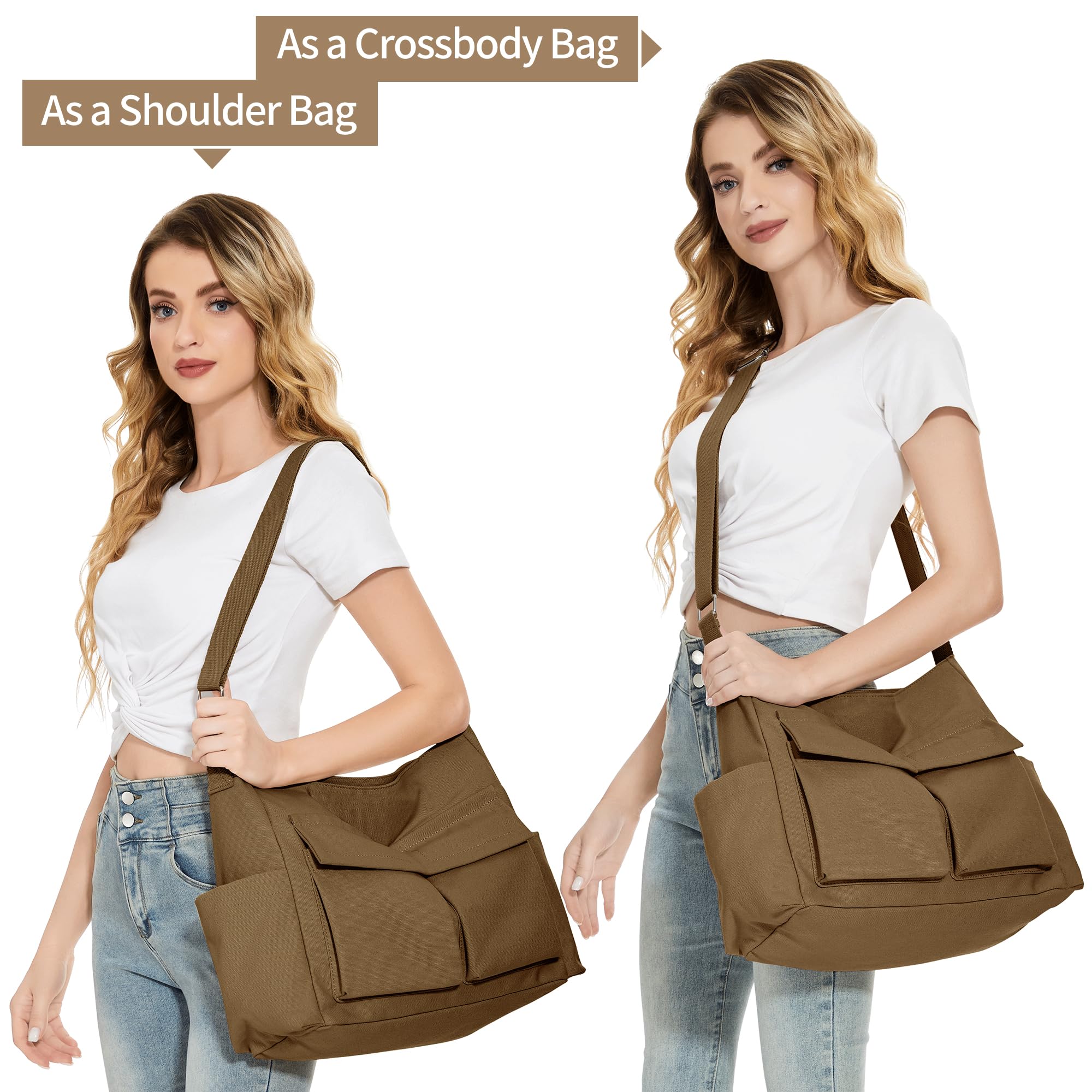 KALIDI Canvas Tote Bag - Large Crossbody Messenger Bag for Women & Men - Durable Casual Shoulder Bag for College, Work & Daily Use - Perfect for Shopping, Travel & Commuting