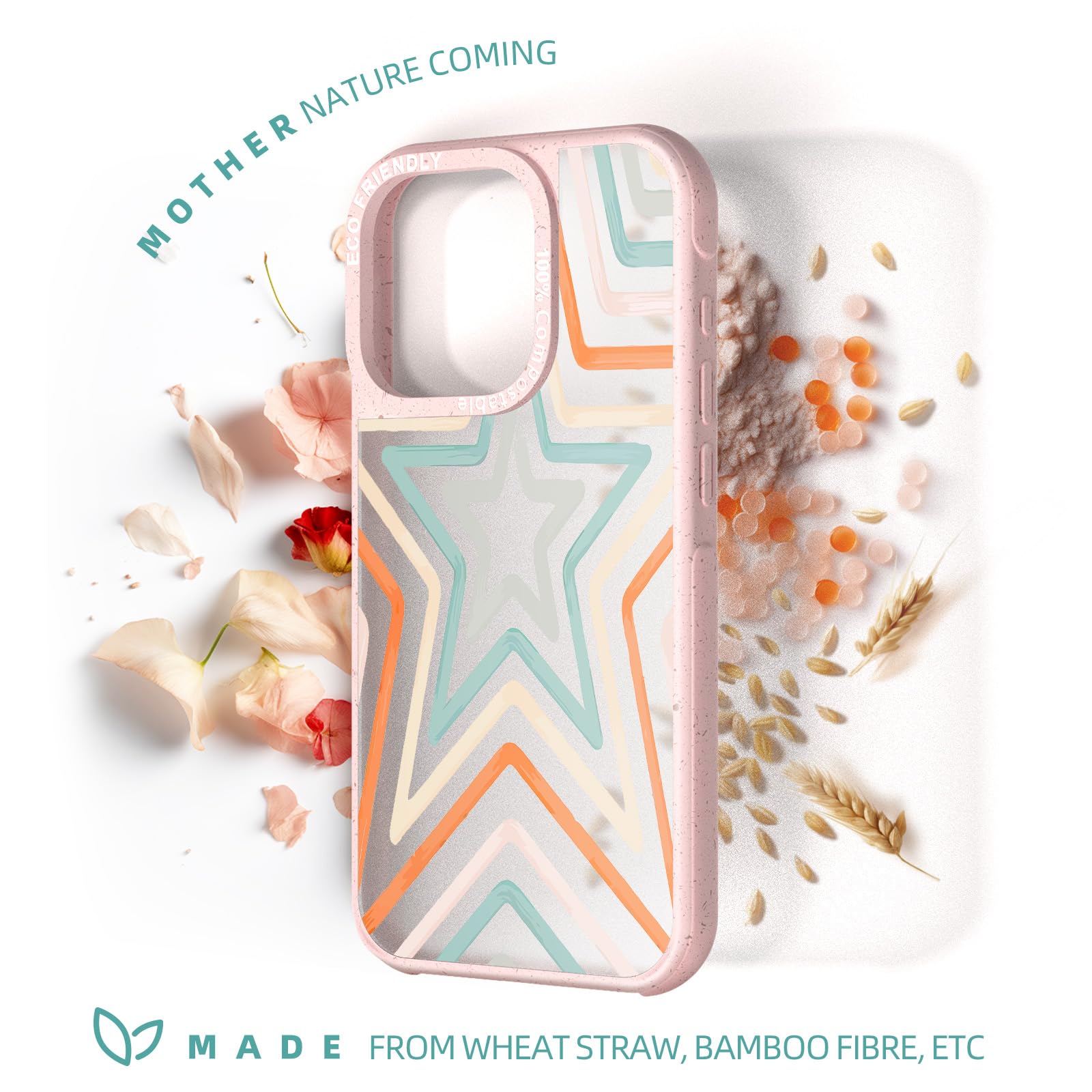 Eco-Friendly Plant-Based iPhone 15 Pro Case (6.1 Inch) - Cute Star Pattern Matte Cover for Women & Girls | Perfect Gift for Nature Lovers & Daily Protection