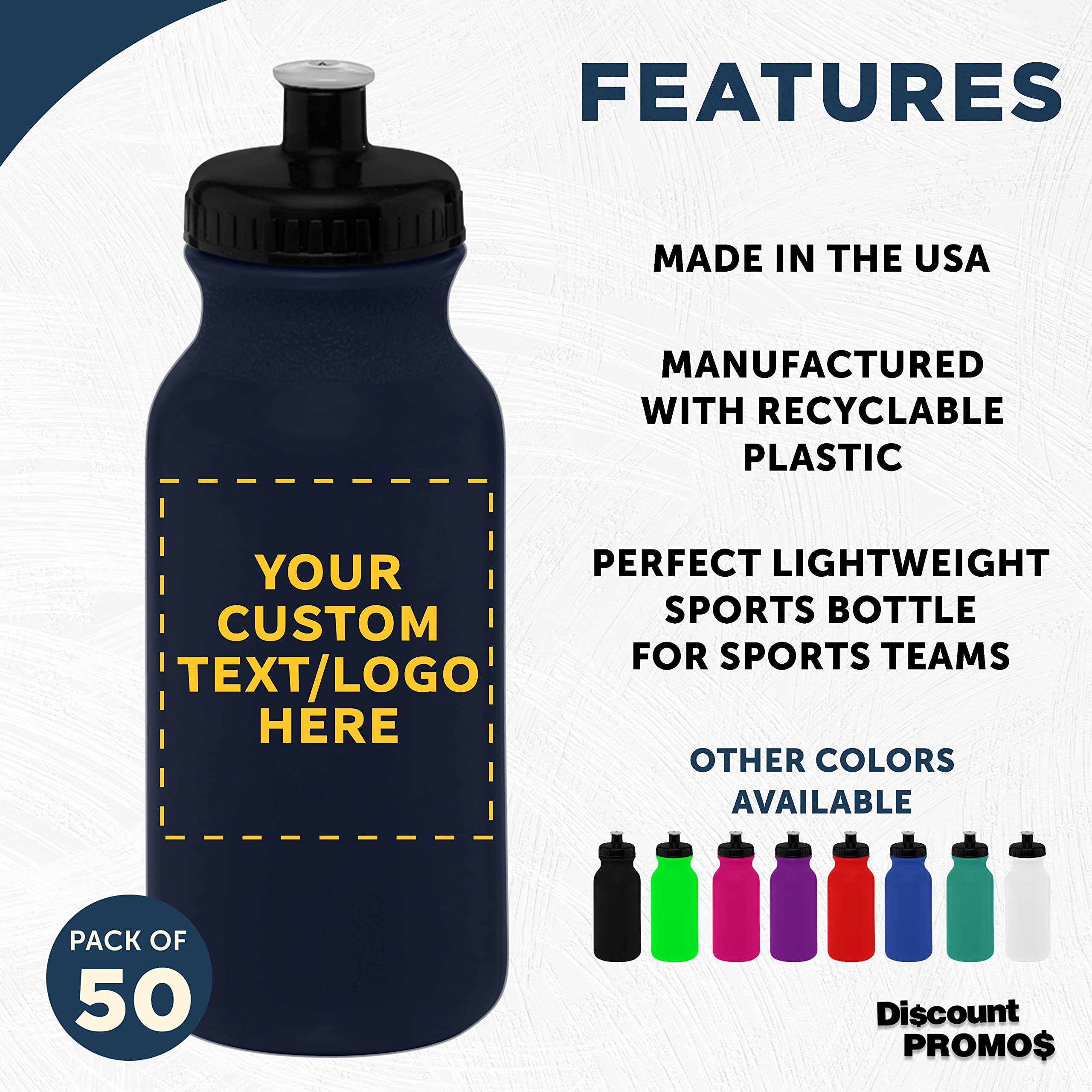 Custom 20 oz. Water Bottles with Push Cap - Bulk Pack of 50 Personalized Navy Blue Sports Bottles | Ideal for Gym, Hiking, Camping & Outdoor Activities | Reusable Hydration for Fitness, Travel & Sports Teams