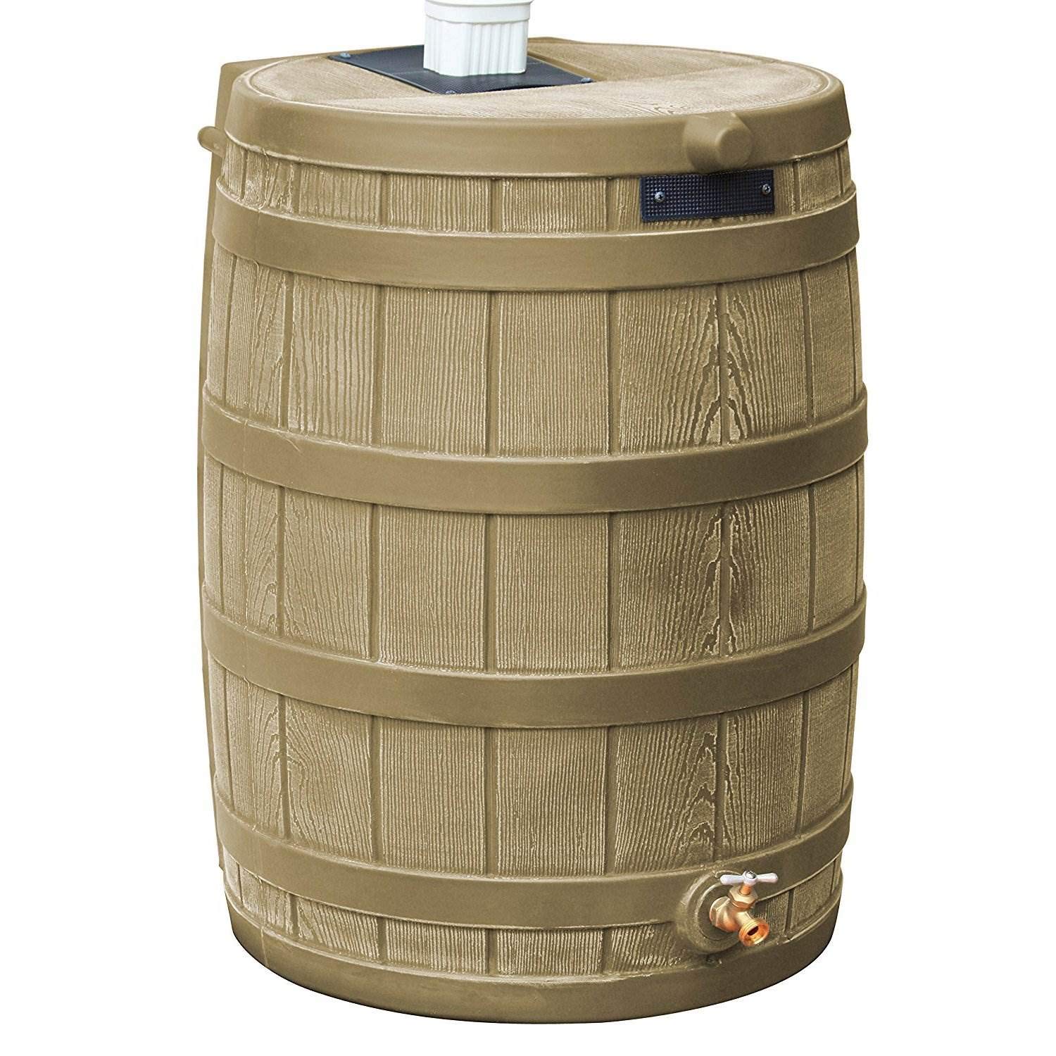 Good Ideas Rain Wizard 50 Gallon Plastic Rain Barrel with Brass Spigot - Water Collector for Garden & Outdoor Use (Khaki, 2 Pack) - Perfect for Eco-Friendly Water Conservation & Landscaping