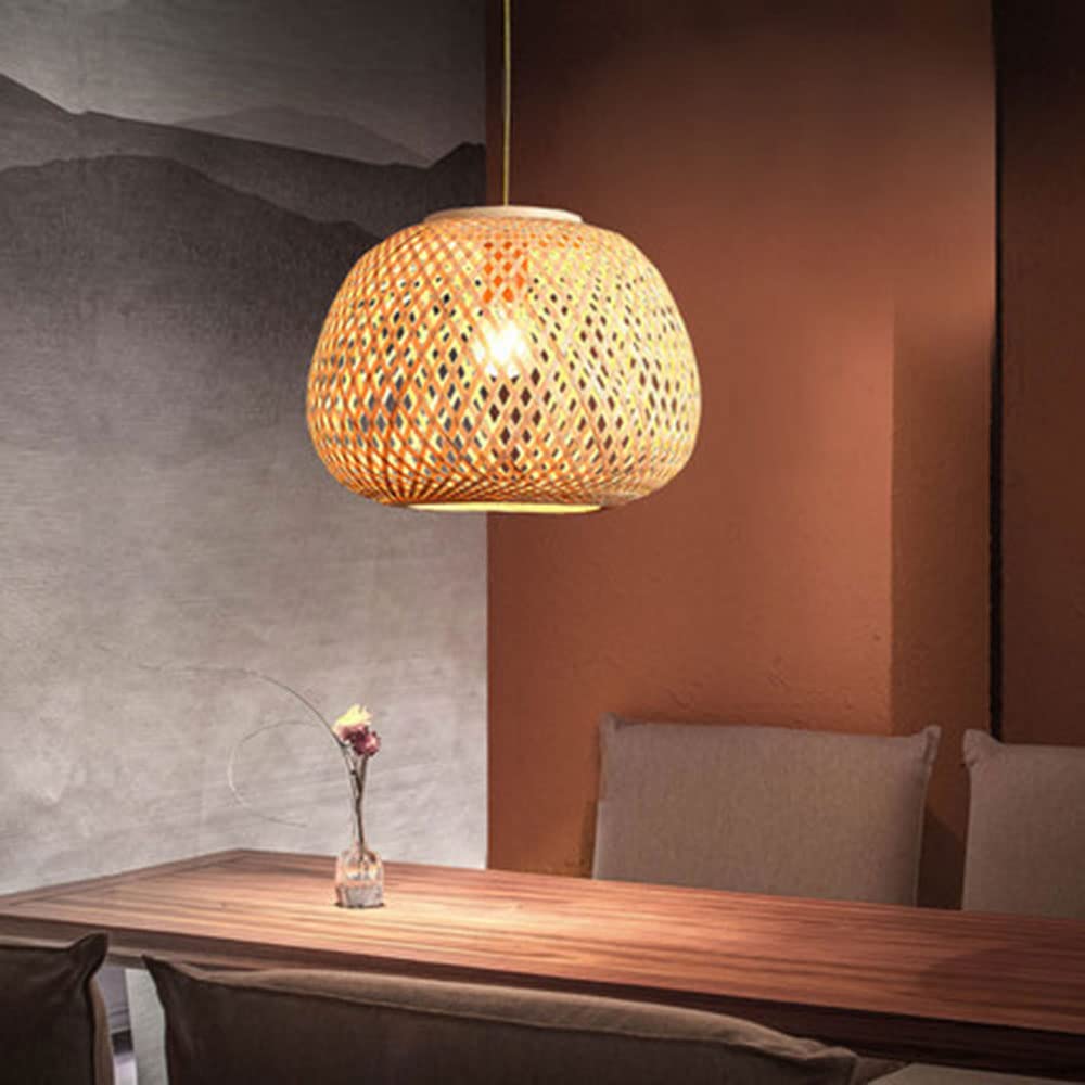 Natural Wooden Pendant Light with Wicker Shade - Modern Kitchen Island Lighting, Ceiling Chandelier for Dining Room, Restaurant & Hallway | Rustic Home Decor, Farmhouse Style Lighting Fixture