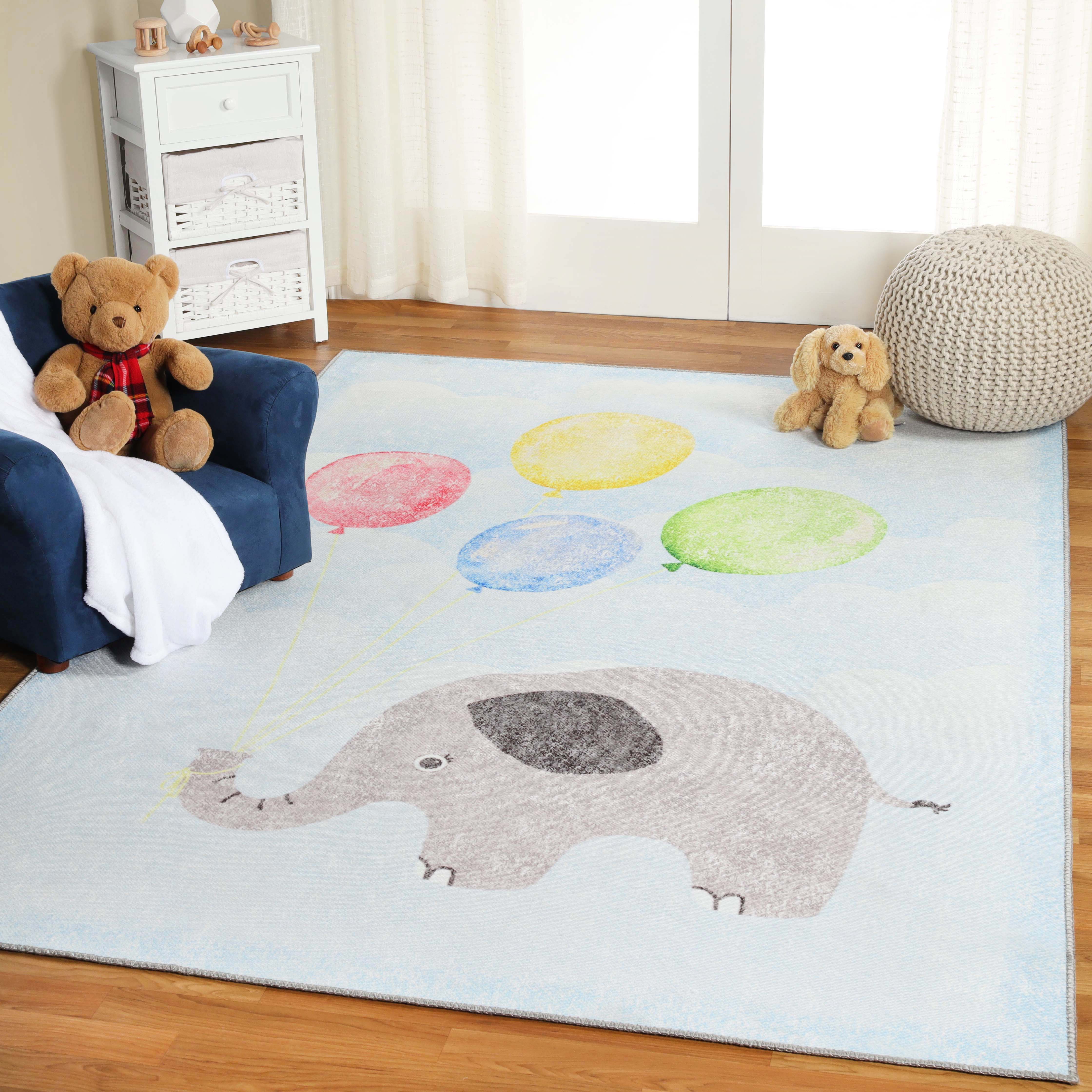 Vibrant Elephant Non-Slip Kids Playroom Rug - Soft & Safe Floor Mat for Nursery, Bedroom, and Play Areas