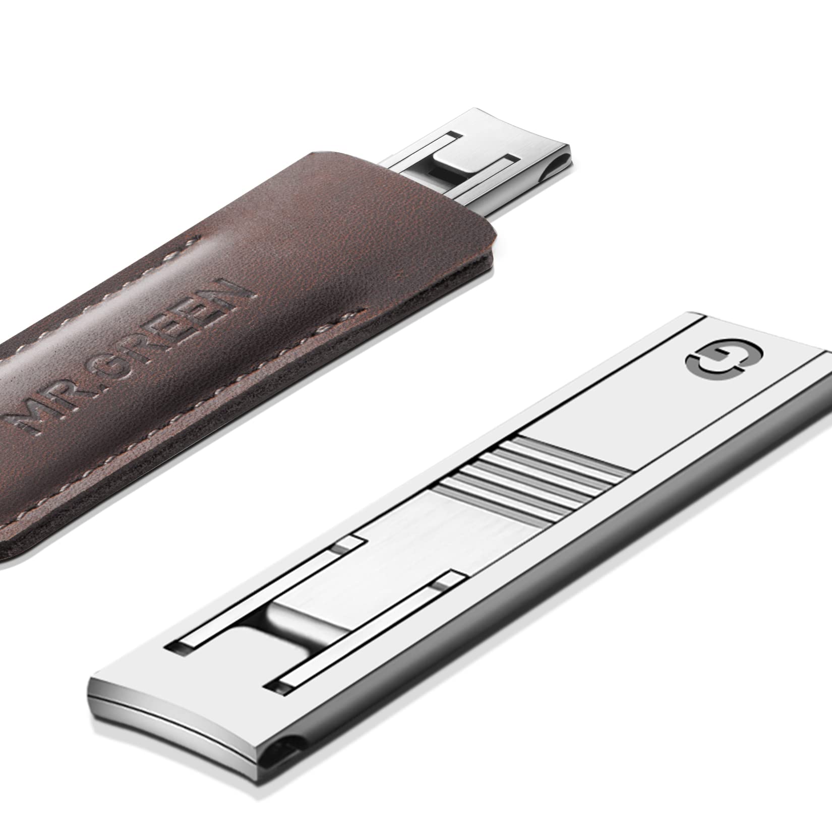MR.GREEN Ultra Thin Nail Clippers - German Precision Stainless Steel Nail Cutters with Premium Cowhide Leather Case (Light Grey) | Perfect for Travel, Home & Professional Grooming Kits