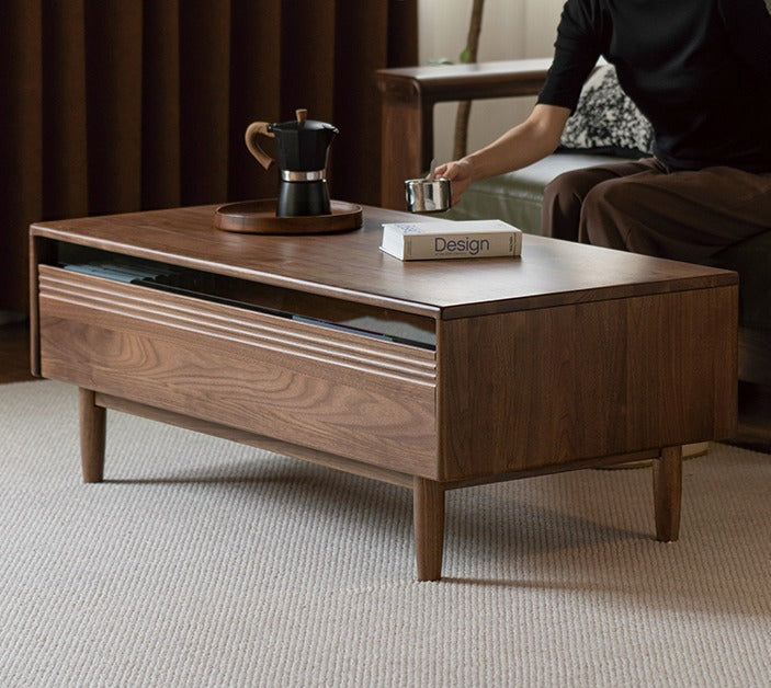 Premium Black Walnut Solid Wood Coffee Table - Handcrafted Modern Living Room Centerpiece for Home Decor & Entertaining