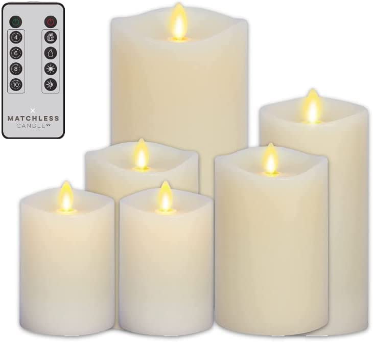 Matchless Candle Co. 6-Pack Flameless LED Pillar Candles - Real Wax with Vanilla Honey Scent, Battery Operated with Timer & Remote - Ivory (Multiple Sizes) - Perfect for Home Decor, Weddings & Relaxation