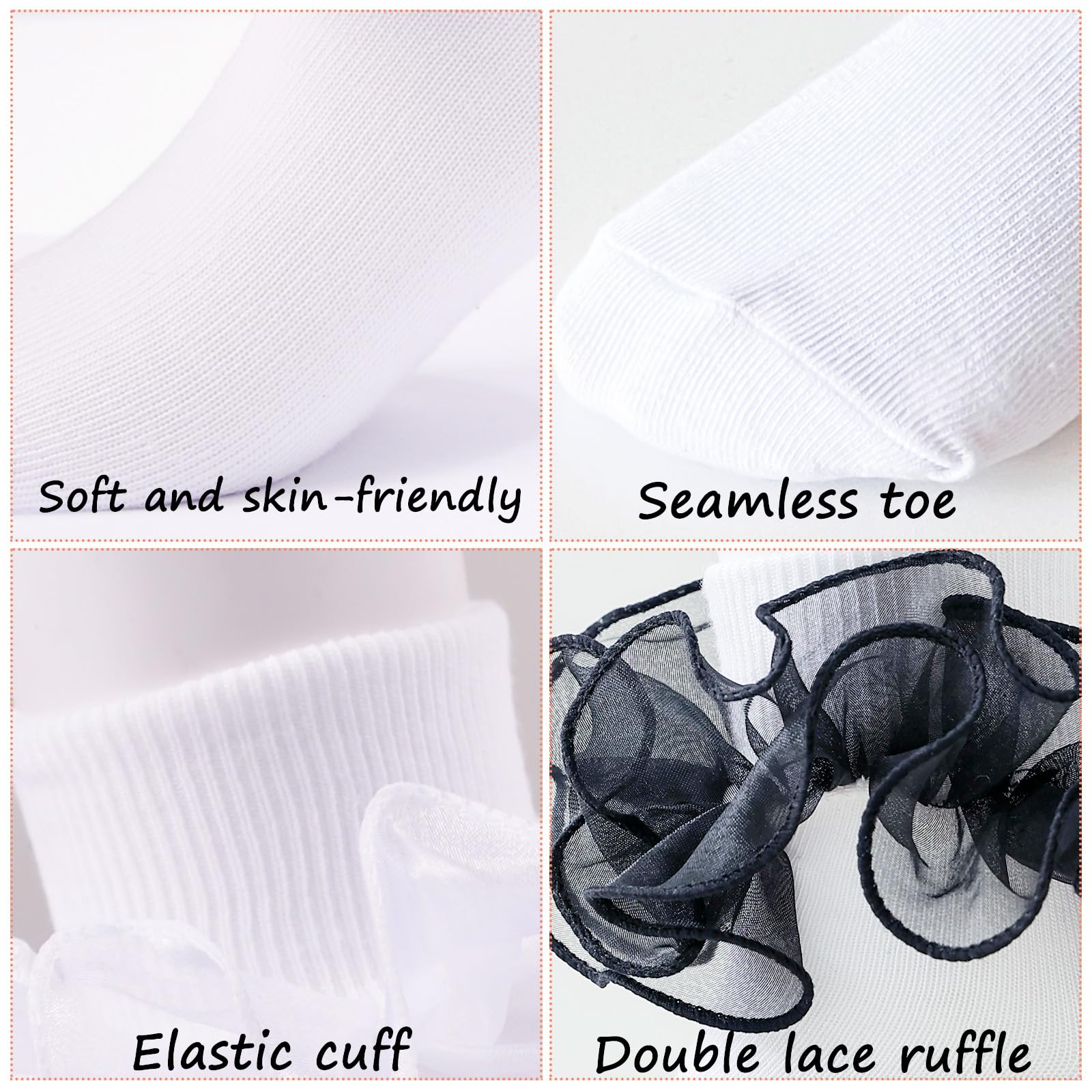 Girls Ruffle Socks - Shiny Double Big Lace Ankle Socks (2-3 Pairs) | Toddler Turn Cuff Frilly Dress Socks for Pageants, Parties & Special Occasions | Cute Fashion Socks for Girls