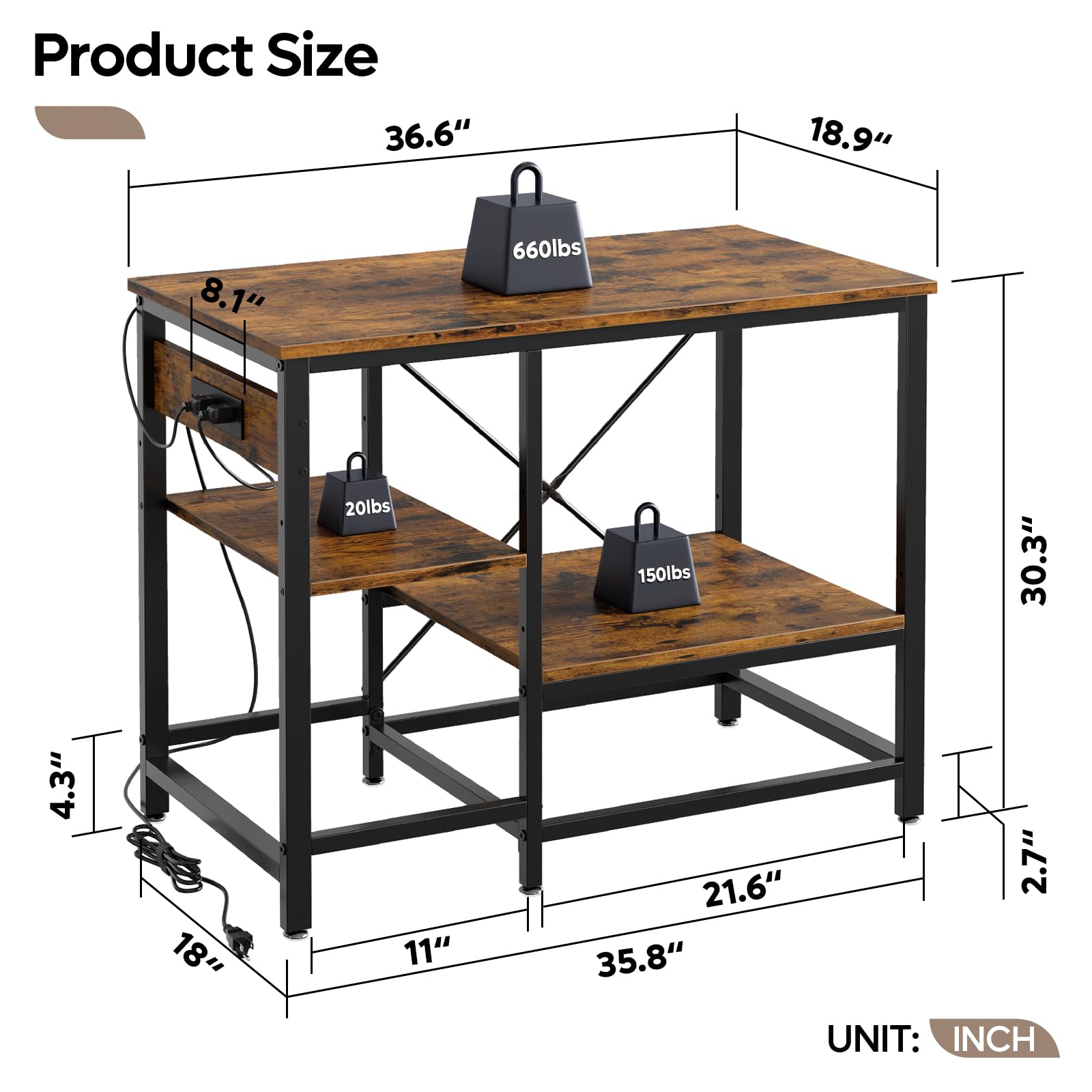 Bestier 40-50 Gallon Fish Tank Stand with Power Outlet - 36x19 Inch Heavy Duty Metal Aquarium Stand for Reptiles & Fish Tanks - 6-Leg Design with 3-Tier Adjustable Storage Shelves - 660LBS Weight Capacity - Perfect for Living Room, Bedroom or Office Decor