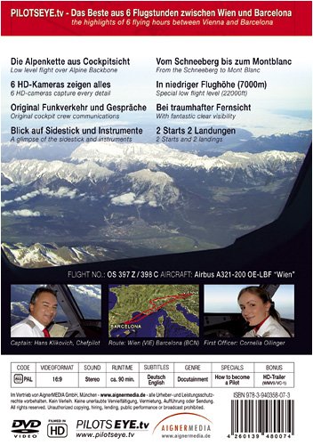 PilotsEYE.tv Special Alpine Route - Wien to Barcelona A321 Cockpit Flight DVD | Austrian Airlines In-Flight Experience | Perfect for Aviation Enthusiasts & Pilot Training
