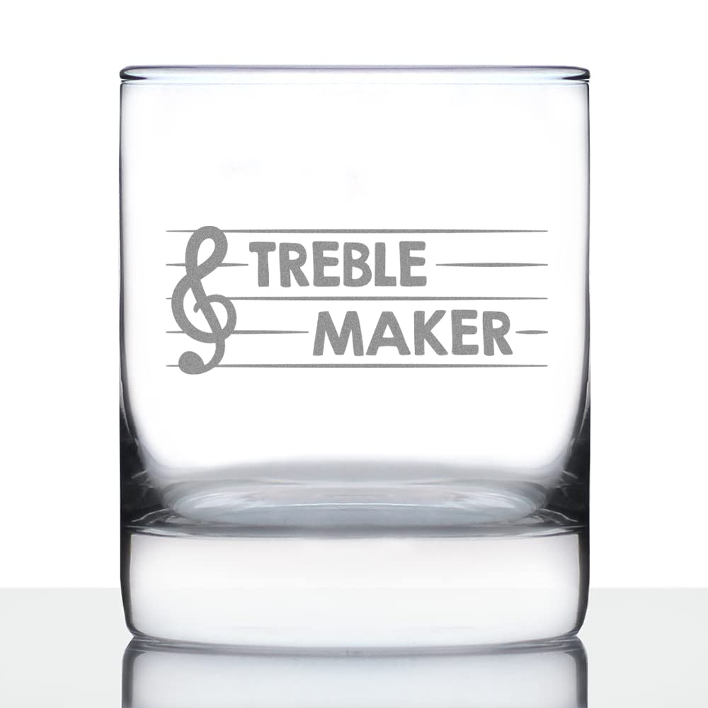 Treble Maker Whiskey Rocks Glass - Unique Music Teacher Gift for Men & Women - 10.25 Oz Crystal Clear Ice Cube Tumbler - Perfect for Bourbon, Scotch & Cocktails at Home Bar or Music Studio