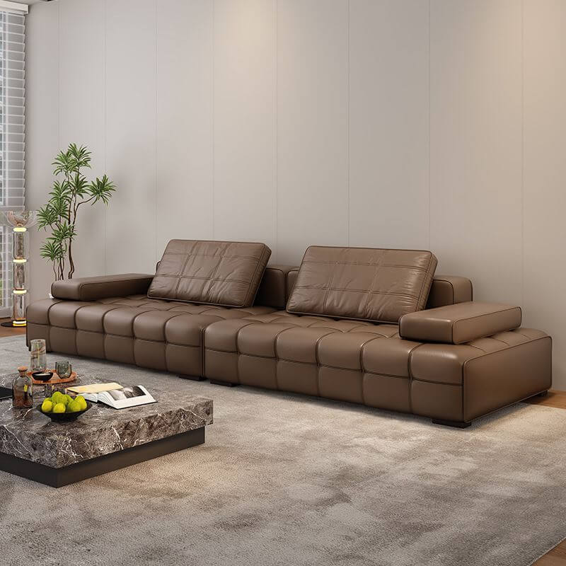 Modern Mocha Standard Sofa with Armrest - Comfortable Living Room Couch for Relaxing & Entertaining - Perfect for Family Gatherings & Movie Nights