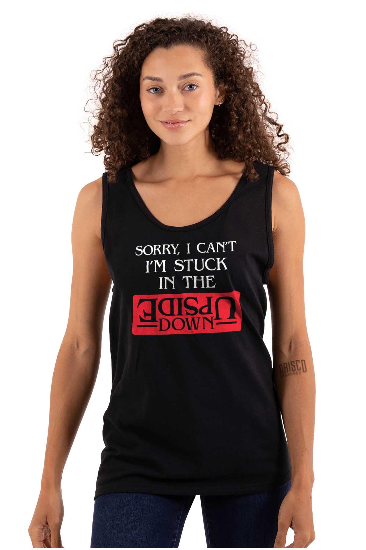 Brisco Brands Funny 'Sorry I Can't I'm Stuck Upside Down' Graphic T-Shirt for Men & Women | Trendy Humor Tee for Casual Wear, Parties & Gifts