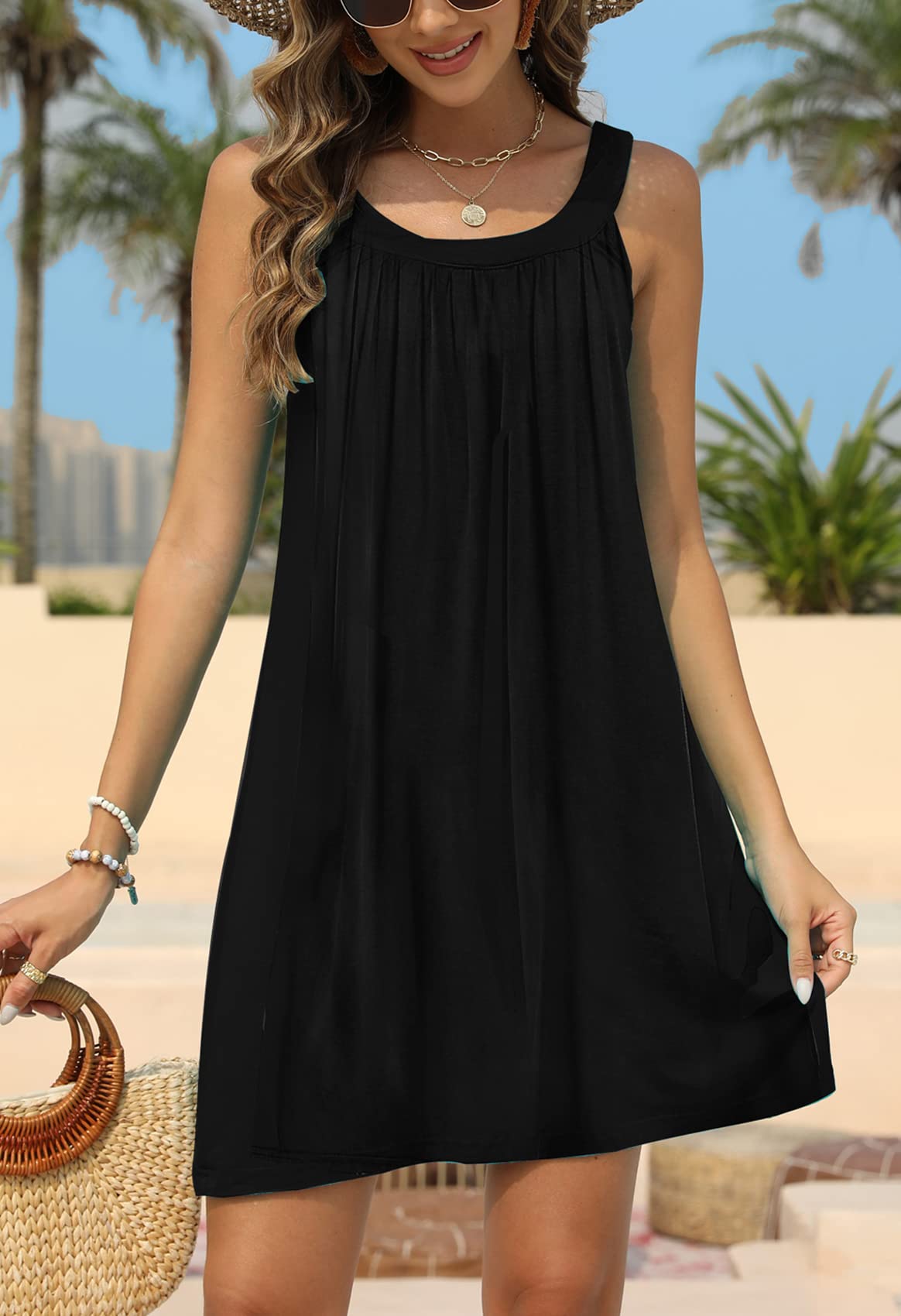 Bluetime Women's Sleeveless Halter Floral Beach Cover Up Dress - Lightweight Swimsuit Coverup for Pool, Vacation & Summer Outfits