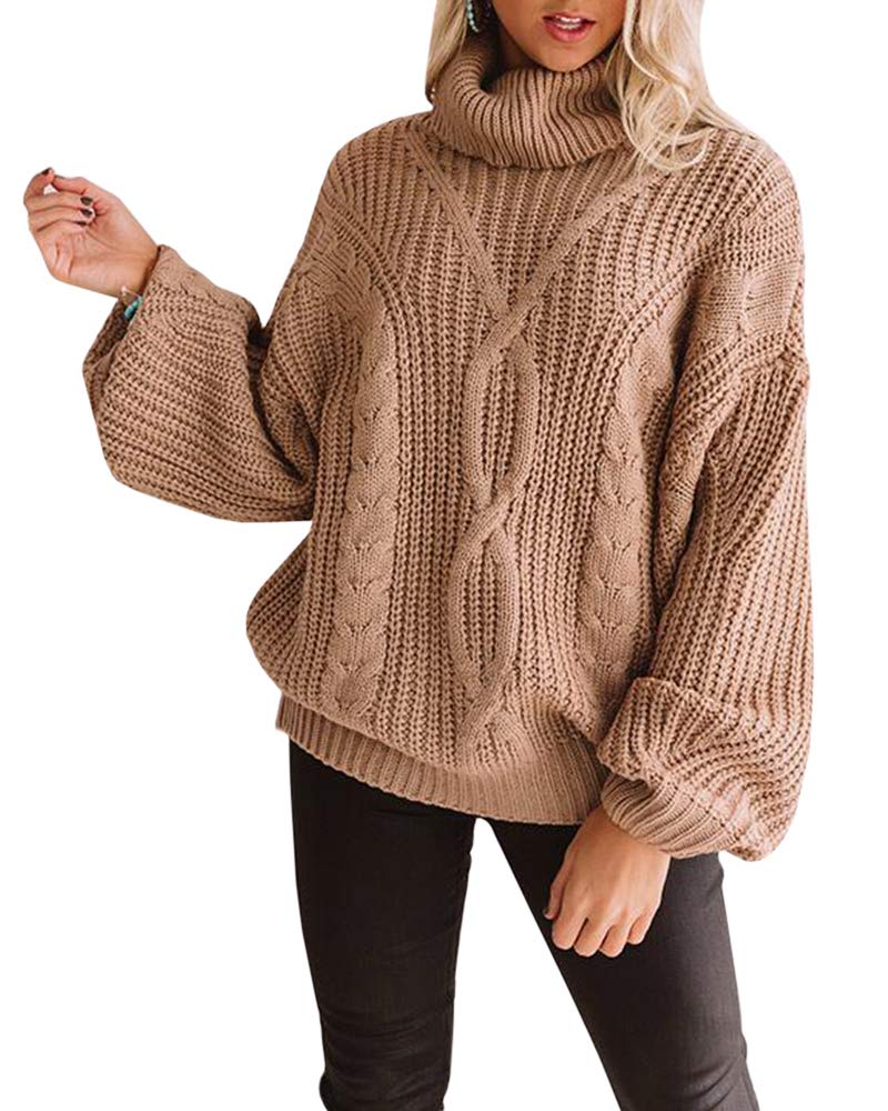 Plus Size Women's Chunky Cable Knit Turtleneck Sweater - Long Sleeve Loose Casual Jumper Top for Winter Fashion & Cozy Outfits