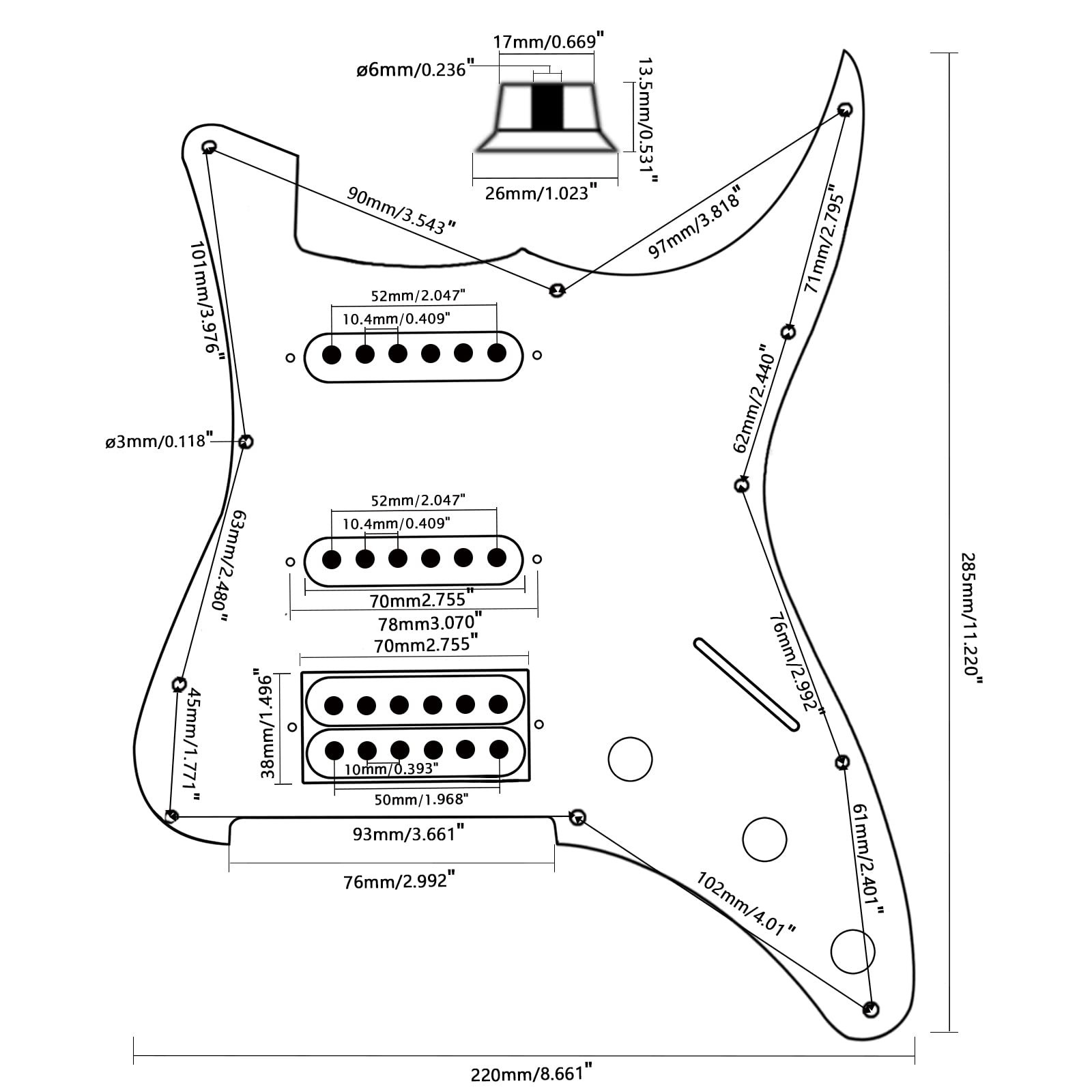 11 Hole Loaded Guitar Pickguard SSH with Black Humbucker Pickup - Prewired Scratch Plate Set for Fender Stratocaster (3-Ply Black Pearl) - Includes Guitar Strings & Installation Tools - Perfect for Electric Guitar Upgrades & DIY Repairs