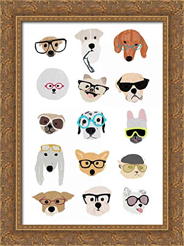 Vintage 19x24 Gold Ornate Framed Canvas Art Print - Dogs with Glasses Painting - Home Wall Decor for Living Room, Bedroom & Office