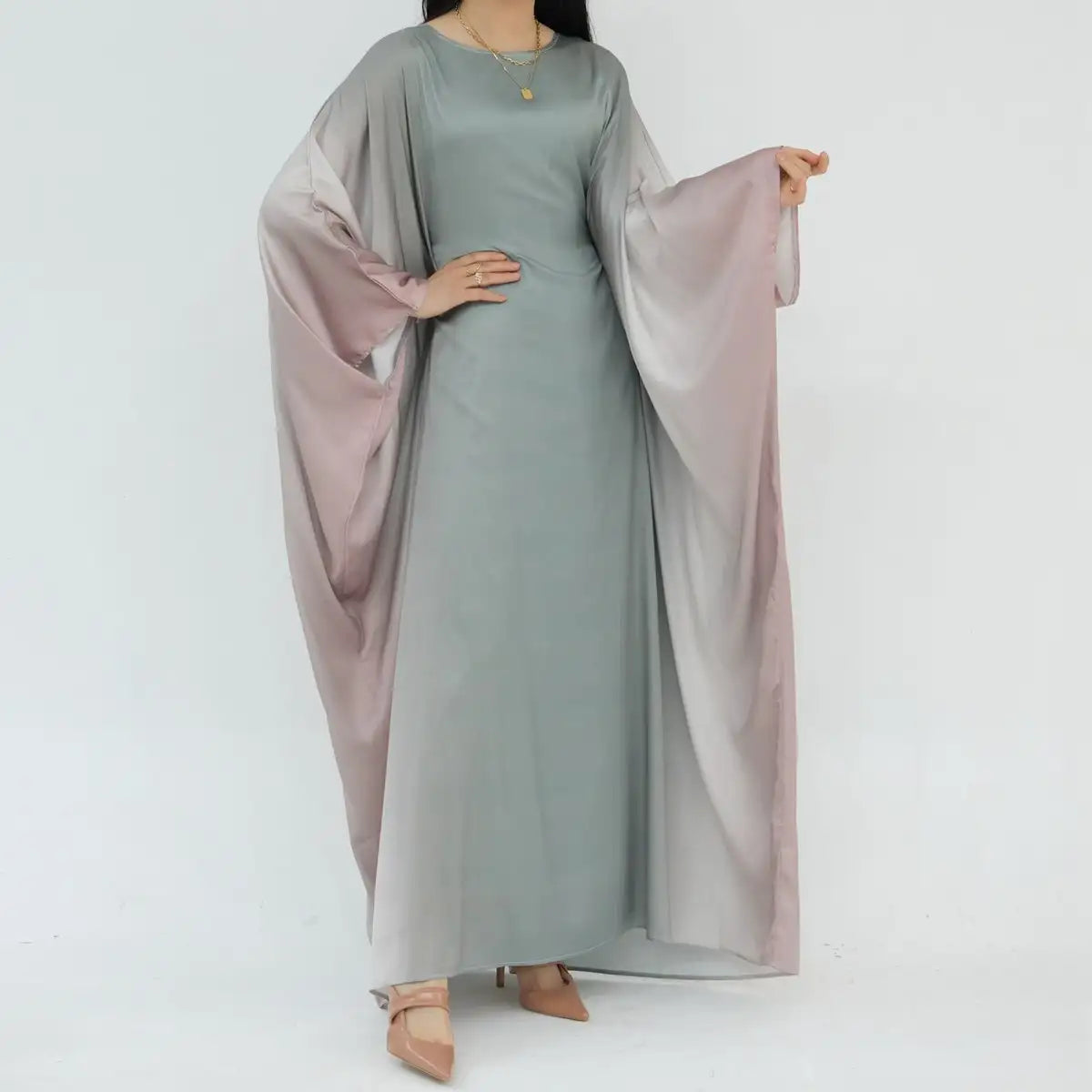 Elegant Butterfly Gradient Batwing Sleeve Women's Farasha Abaya Dress for Muslim Prayer, Wedding & Special Occasions