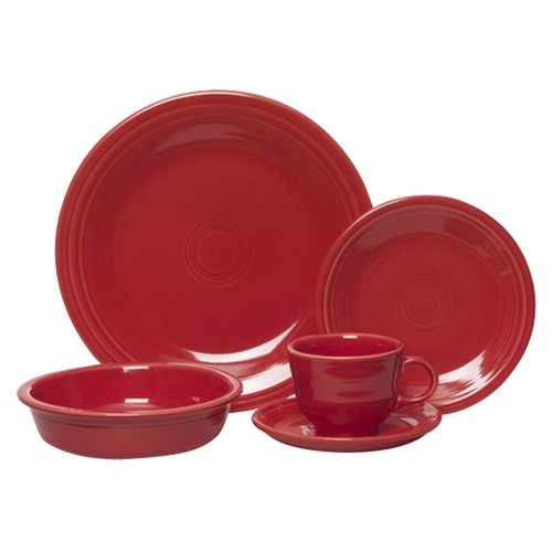 Fiesta 5-Piece Dinner Plate Set - Vibrant Scarlet Red Ceramic Plates for Everyday Dining & Entertaining | Durable Dishware for Home, Restaurant & Party Use