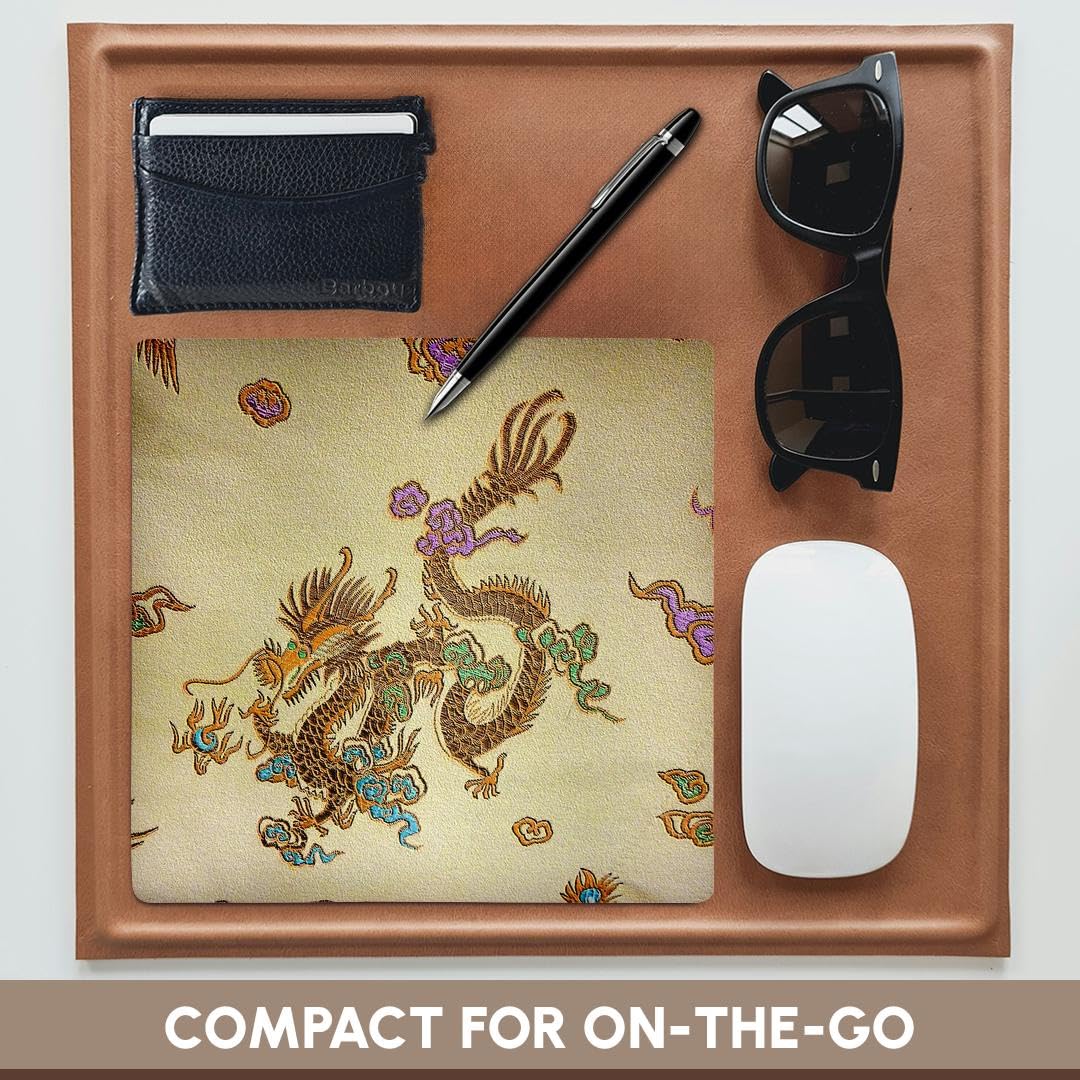 3D Rose Embroidered Chinese Dragon Mouse Pad - Non-Slip Gaming & Office Desk Mat for Computer, Laptop, Workstation - Perfect Gift for Gamers & Professionals