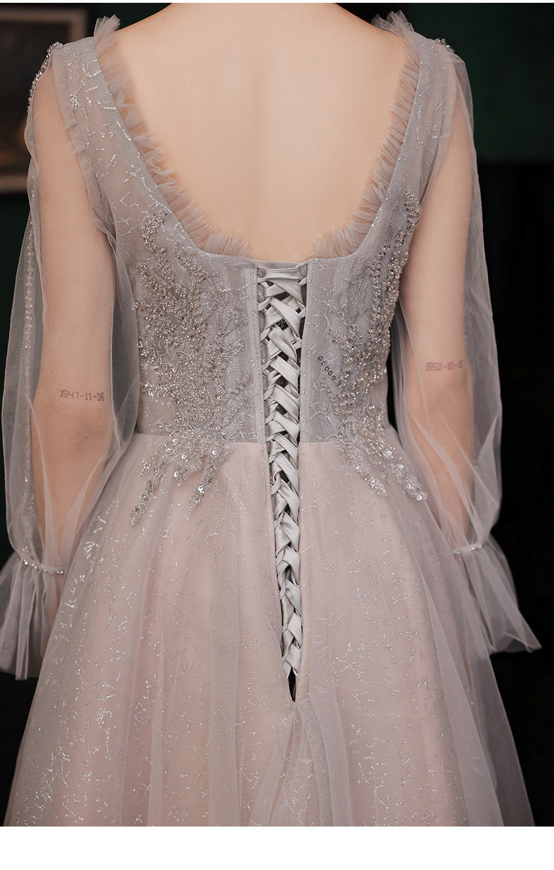 Elegant Gray Tulle Fairy Dress for Girls - Sweet Formal Party Gown with Long Sleeves - Perfect for Evening Dresses, Prom, Pageants & Special Occasions