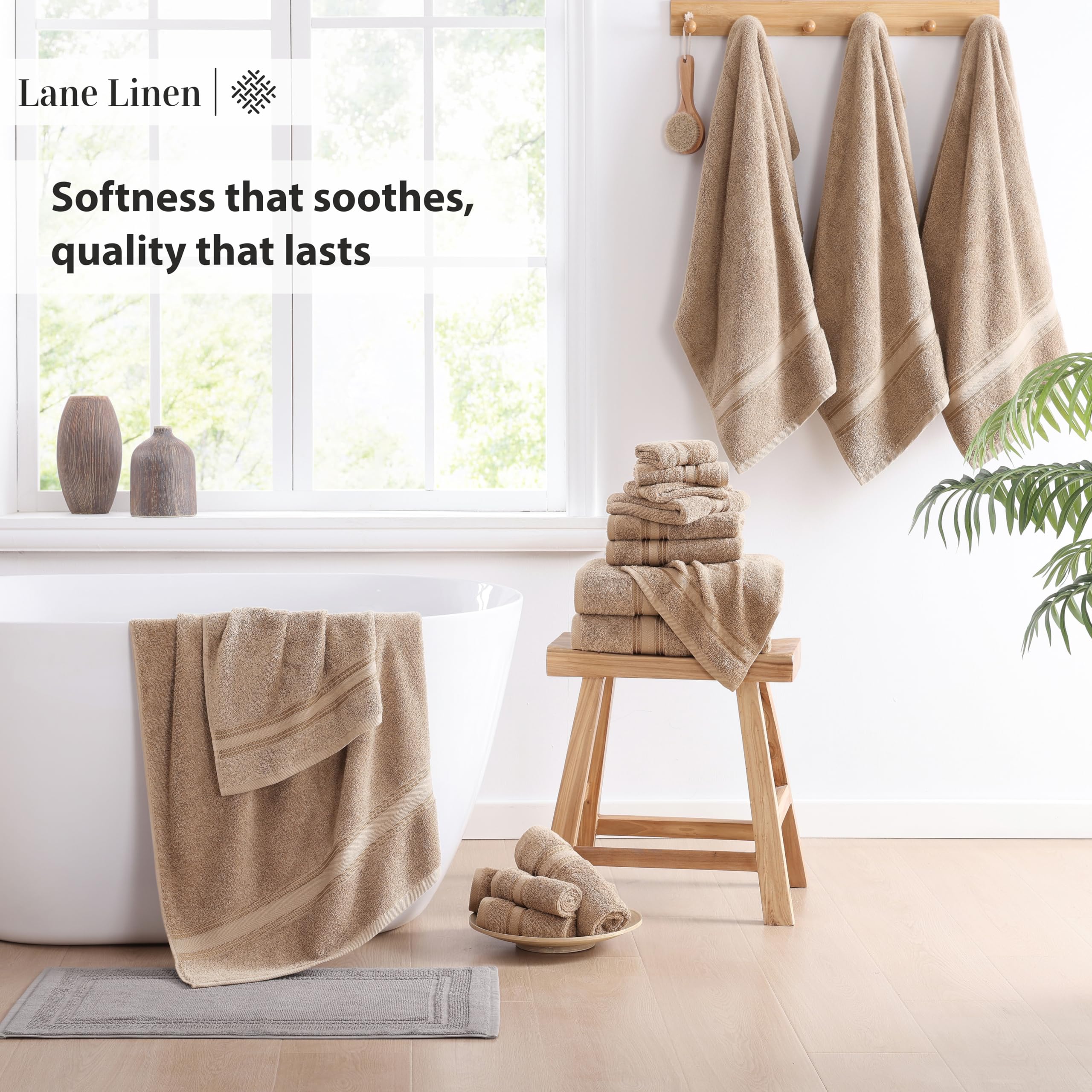 Premium 18-Piece Bath Towel Set - 100% Cotton Super Absorbent Hotel Quality Bathroom Towels (6 Bath, 6 Hand, 6 Washcloths) - Taupe - Luxury Spa & Guest Bathroom Essentials for Home & Hotels