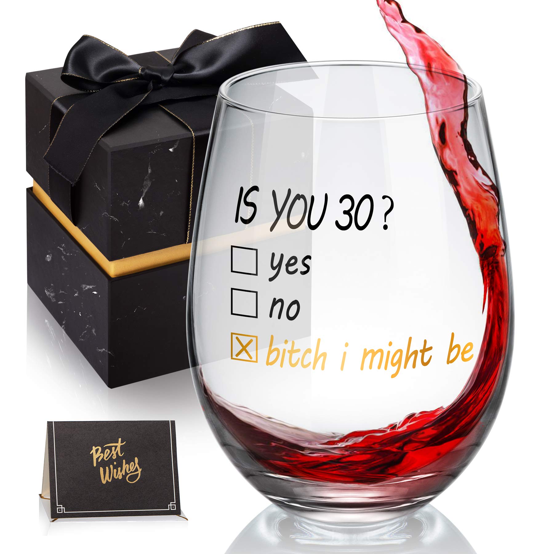 30th Birthday Gifts for Women & Men - Funny 30th Birthday Present Ideas for Mom, Dad, Husband, Wife & Friends - 18oz Stemless Wine Glass with Humorous Design - Perfect for Birthday Parties, Anniversaries & Celebrations