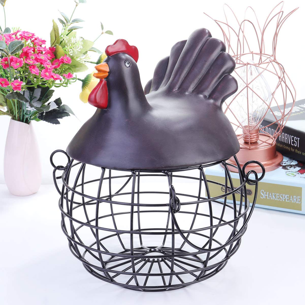 Stainless Steel Egg Basket with Lid - Multi-Purpose Kitchen Storage for Fruits, Vegetables, Bread & Eggs | Rustproof Wire Organizer for Pantry, Countertop & Farmhouse Decor