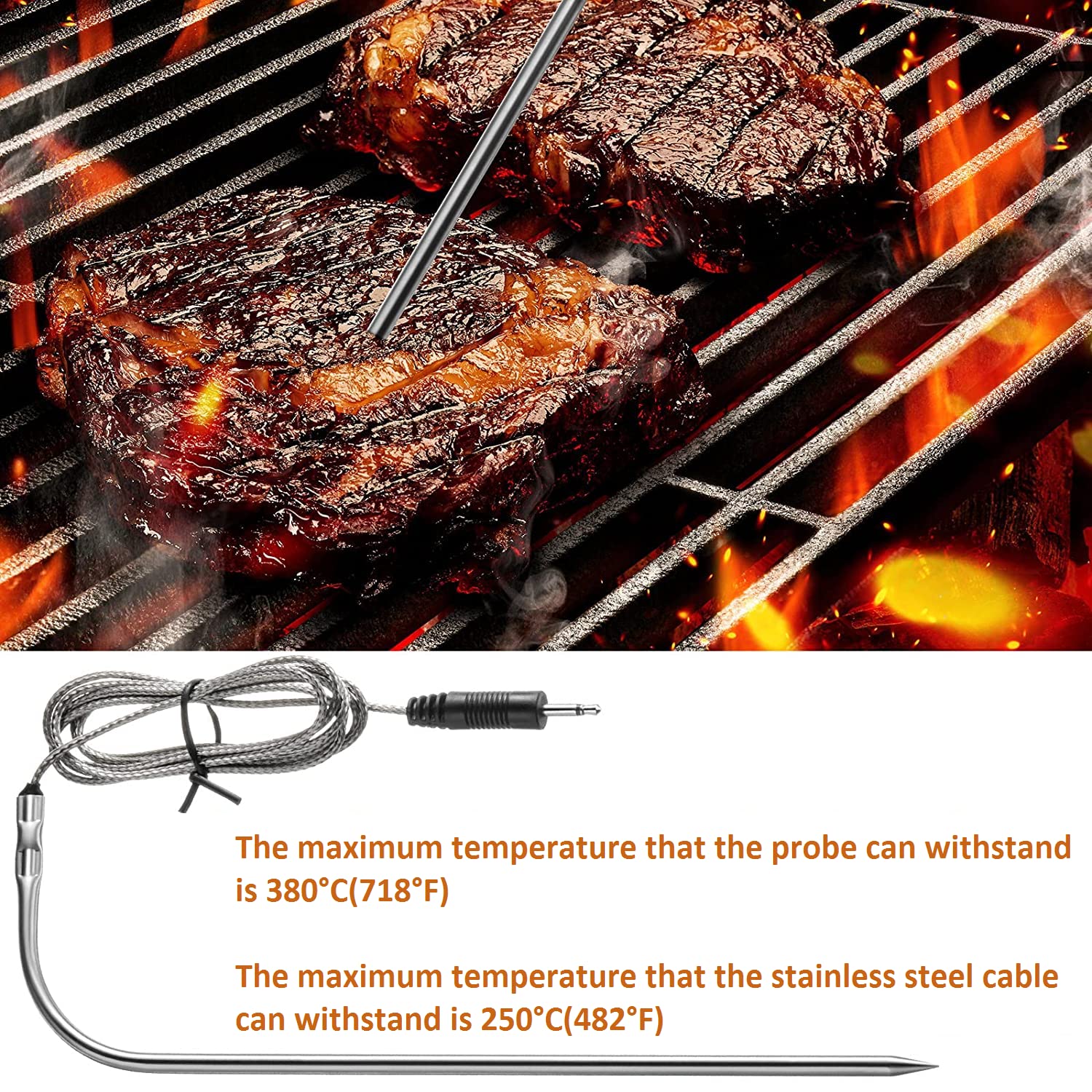 3-Piece Waterproof Meat Temperature Probe Set for BBQ, Pellet Grill - 2.5mm Plug Replacement | Perfect for Smoking, Grilling & Sous Vide Cooking