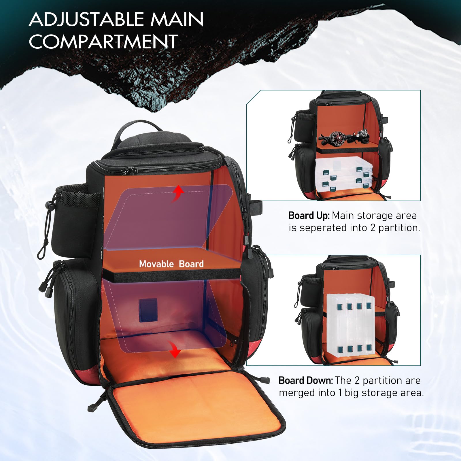 Piscifun Fishing Tackle Backpack with 4 Removable Tackle Trays - Large Waterproof Fishing Gear Storage Bag with Rain Cover - Perfect for Bass, Trout & Saltwater Fishing Trips
