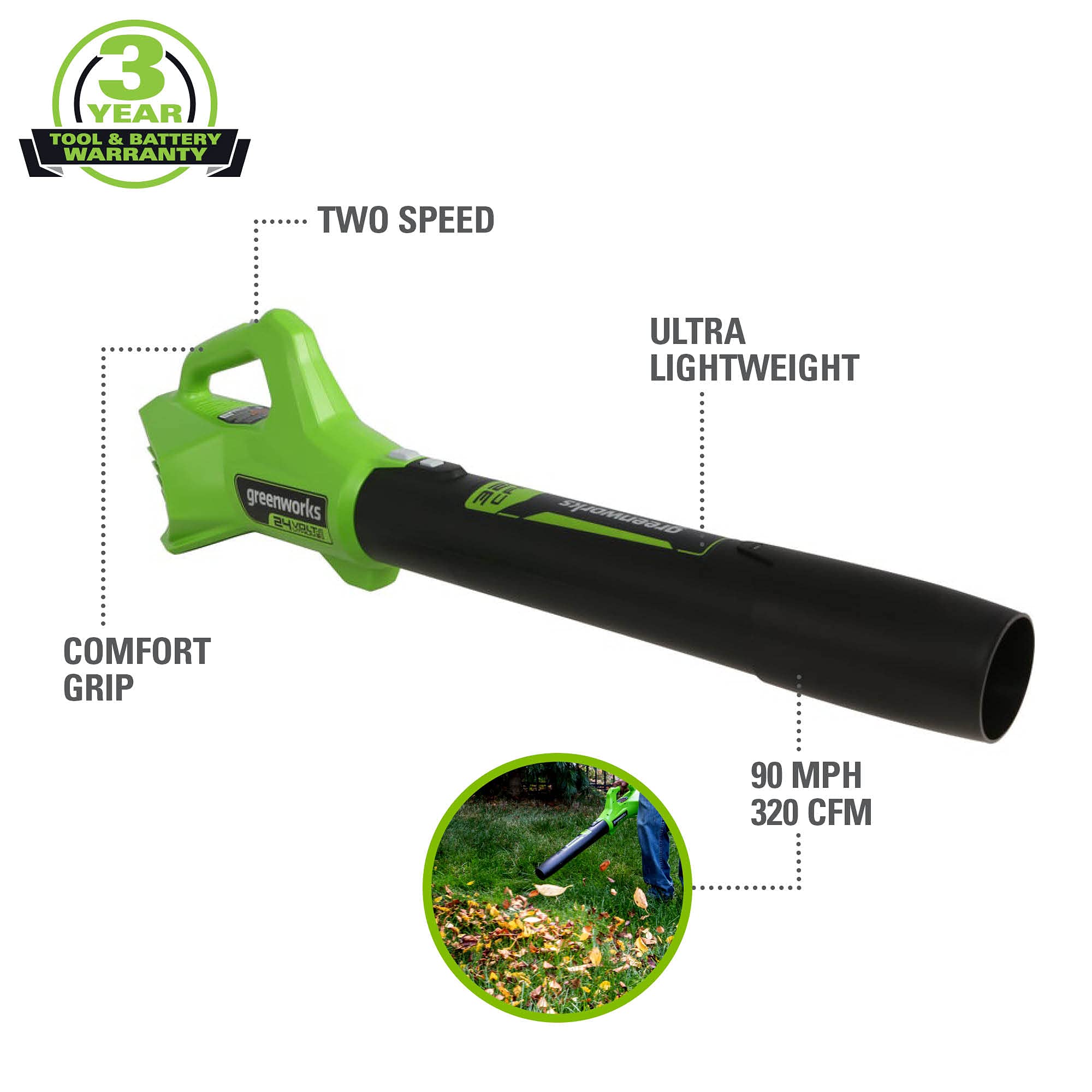 Greenworks 24V 10-Inch TORQDRIVE Cordless String Trimmer and Axial Blower Combo Kit (90 MPH / 320 CFM) with 2Ah USB Battery & Charger - Perfect for Lawn Care, Yard Maintenance, and Leaf Cleanup