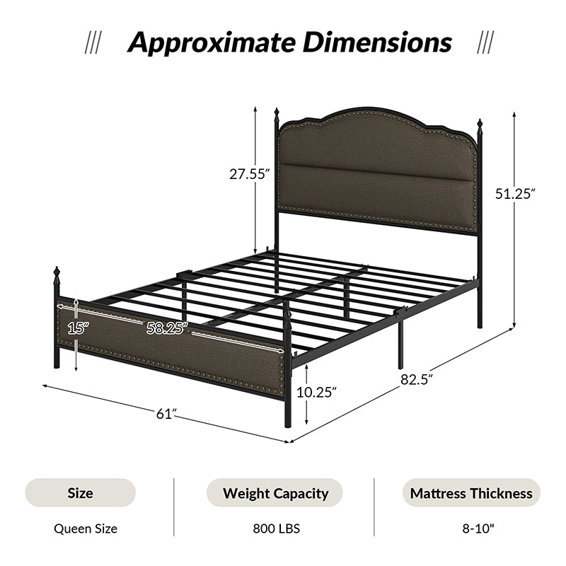 Ernesto 61 Industrial King & Queen Size Platform Bed Frame - Modern Metal & Wood Design for Bedroom, Guest Room, Loft or Studio Apartment