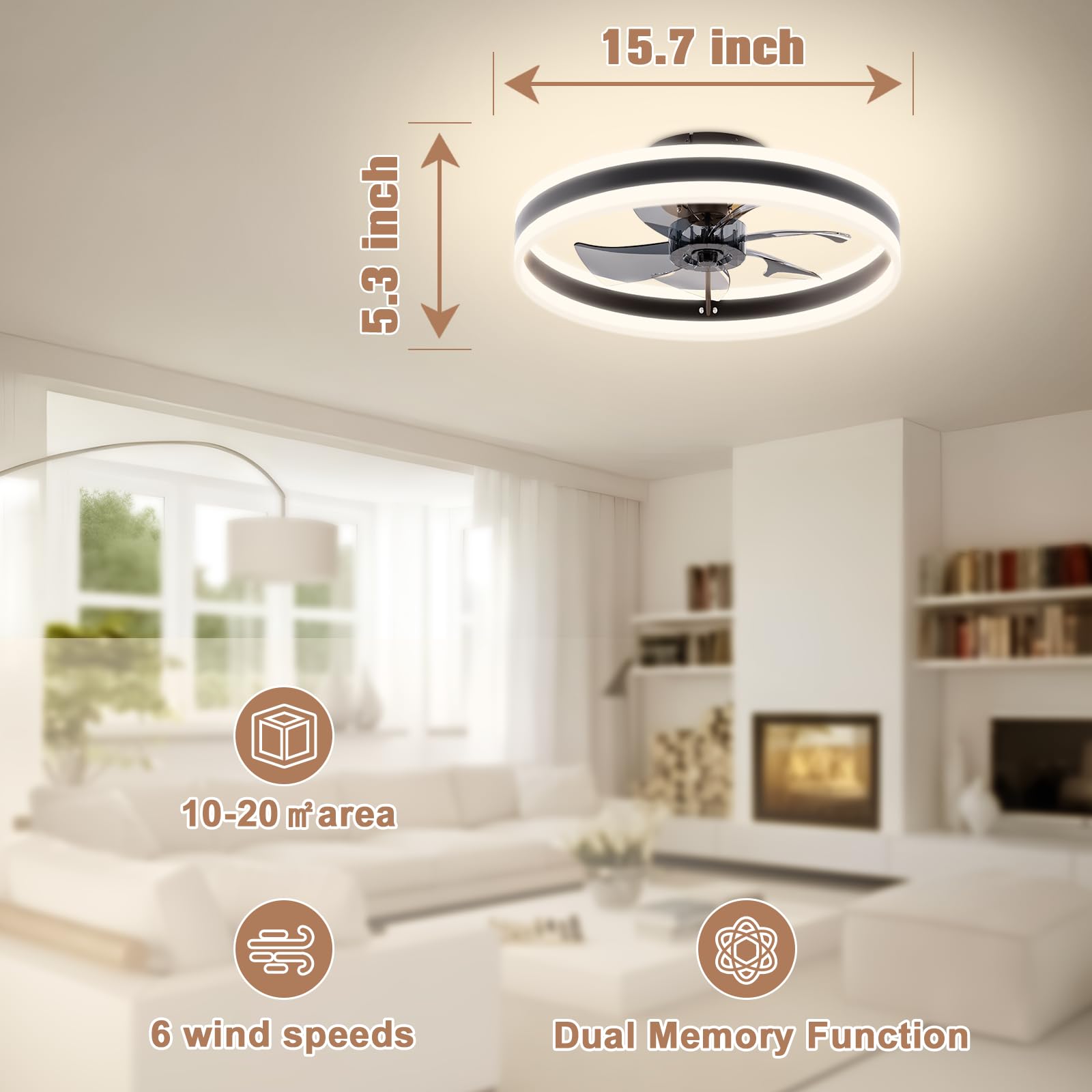 VOLISUN Bladeless Ceiling Fan with Light & Remote - 15.7