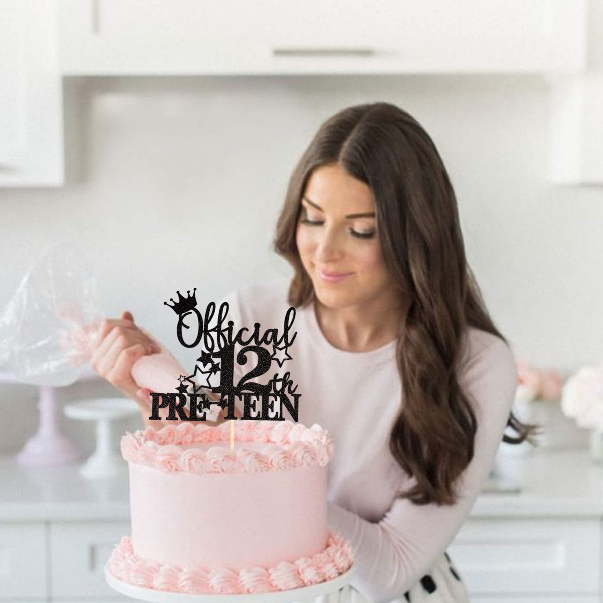 1 Pack Glitter Happy 12th Birthday Cake Topper - Cheers to 12 Years Cake Decorations for Pre-Teen Birthday Party Supplies (Black) | Perfect for 12th Birthday Cakes, Cupcakes & Party Decor