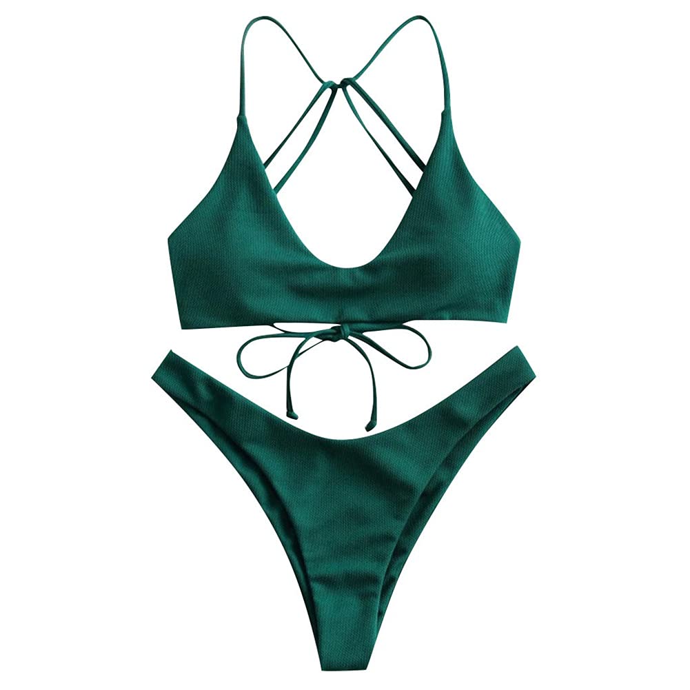 Sexy Lace Up Cross Bandage Backless Bikini Set for Women - 2 Piece Swimsuit Bathing Suit, X-Large, Summer Beach Pool Party Vacation Wear