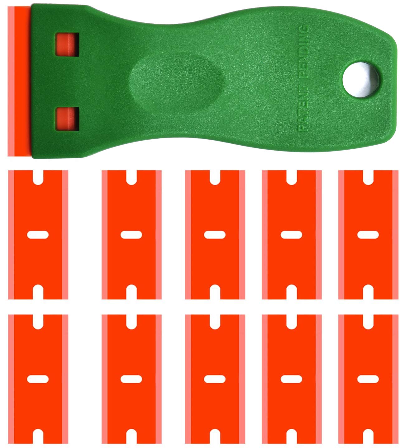 Double Edge Razor Scraper with Grip - 10 Blades for Labels, Decals on Glass & Windshields