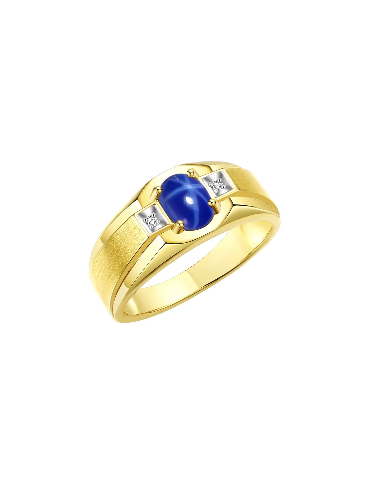 Rylos Men's Classic 7X5MM Oval Gemstone & Diamond Ring - Yellow Gold Plated Silver Birthstone Rings for Men Size 8-13 | Wedding, Engagement, Anniversary & Gift for Him