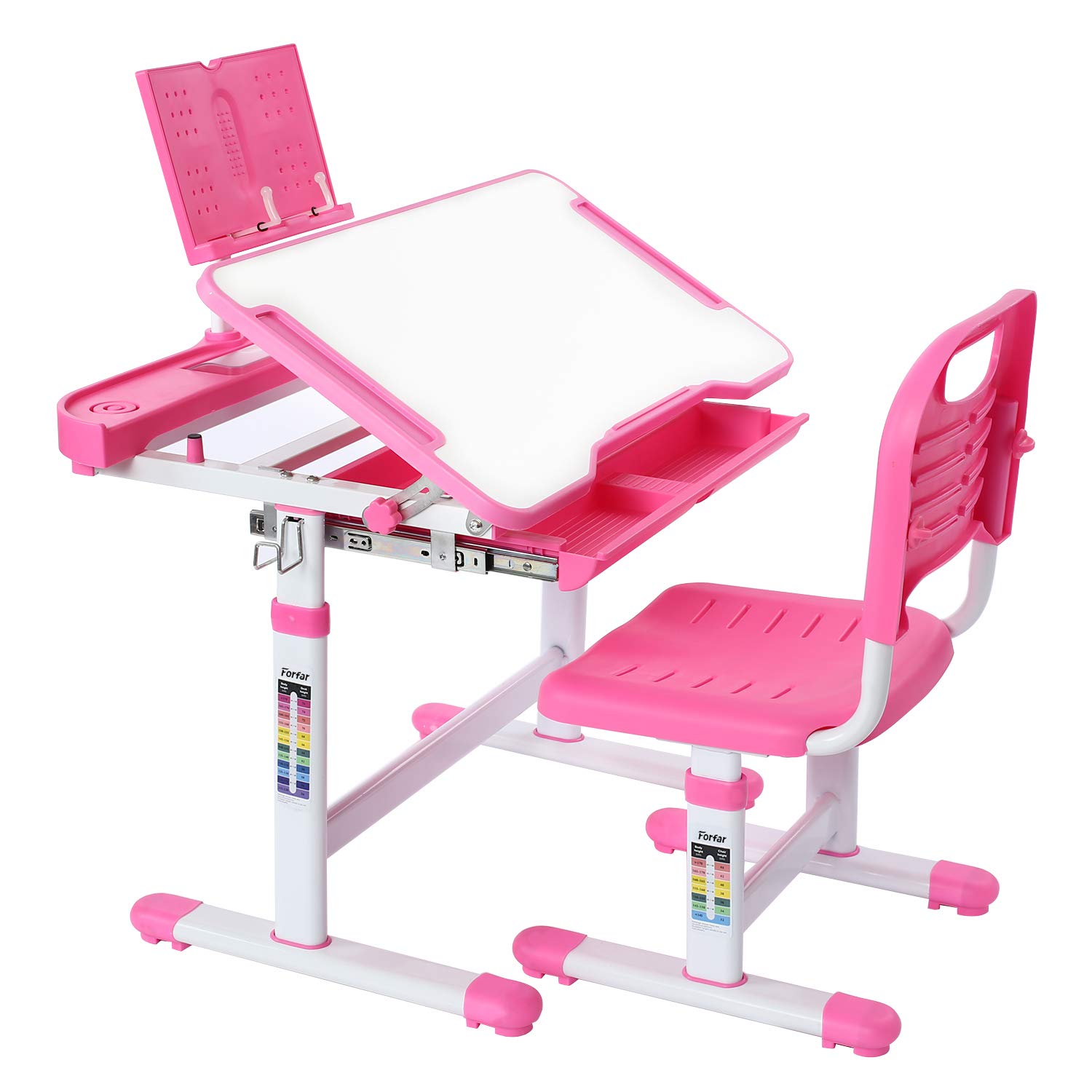 Forfar Adjustable Kids Desk and Chair Set - Ergonomic Study Desk for Children, Homeschool & School Use with Tilt Desktop, Storage Drawer & Bookstand - Perfect for Boys & Girls (Pink) | Ideal for Homework, Online Learning & Creative Activities
