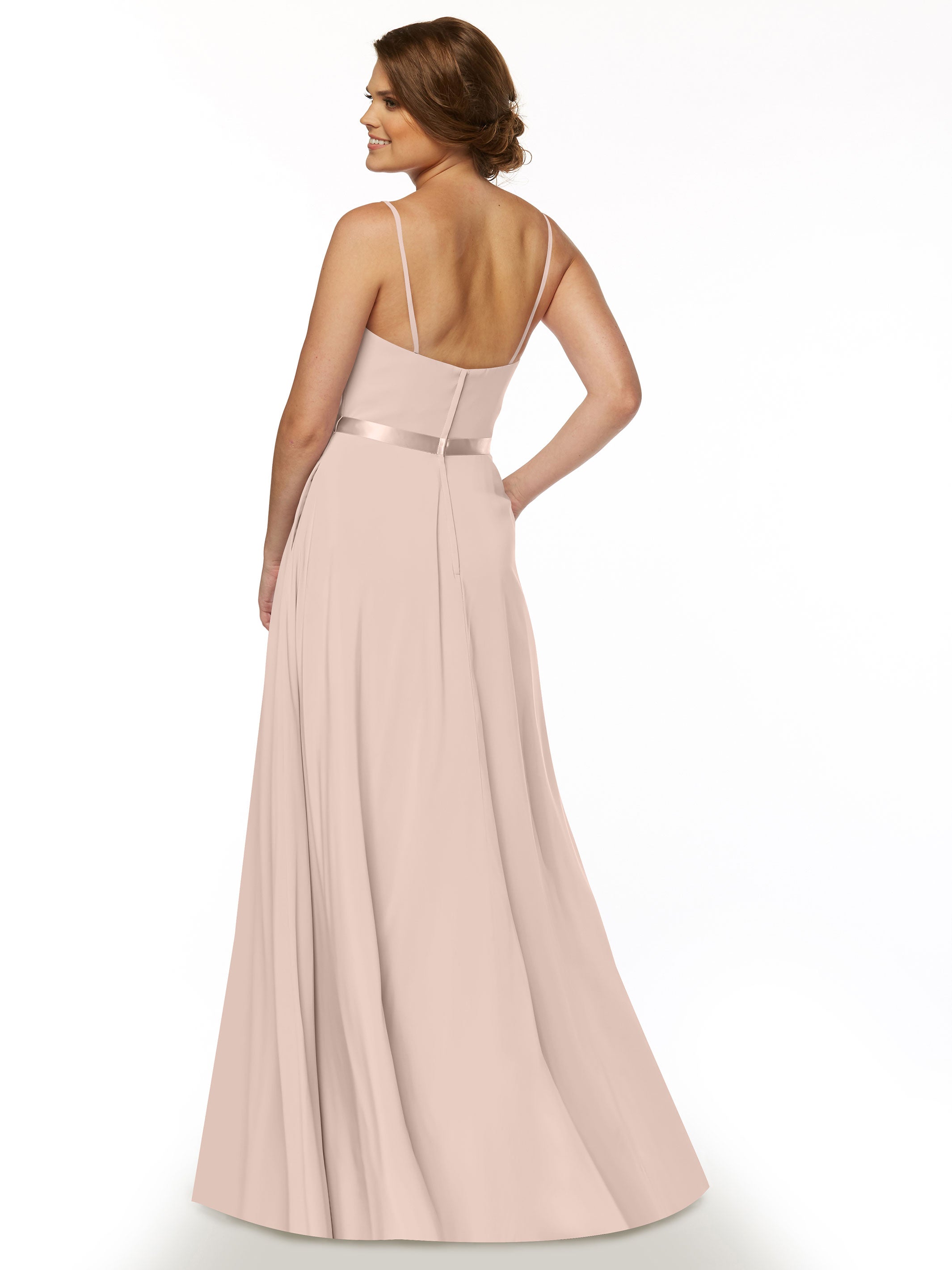 Elegant 80112 Spaghetti Strap Stretch Chiffon A-Line Bridesmaid Dress with Sash - Perfect for Weddings, Formal Events & Special Occasions