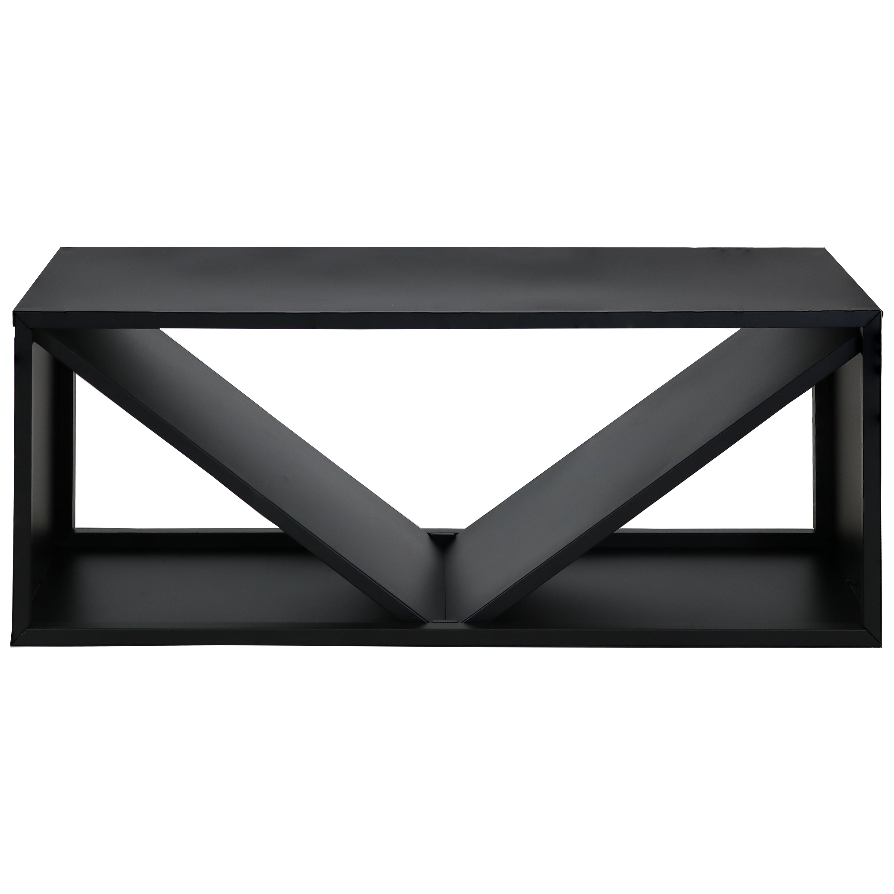 Sunnydaze Triple Triangle Black Steel Firewood Log Rack - 41 Inch Outdoor Firewood Holder for Fireplace, Camping & Patio - Durable Rust-Resistant Storage Solution