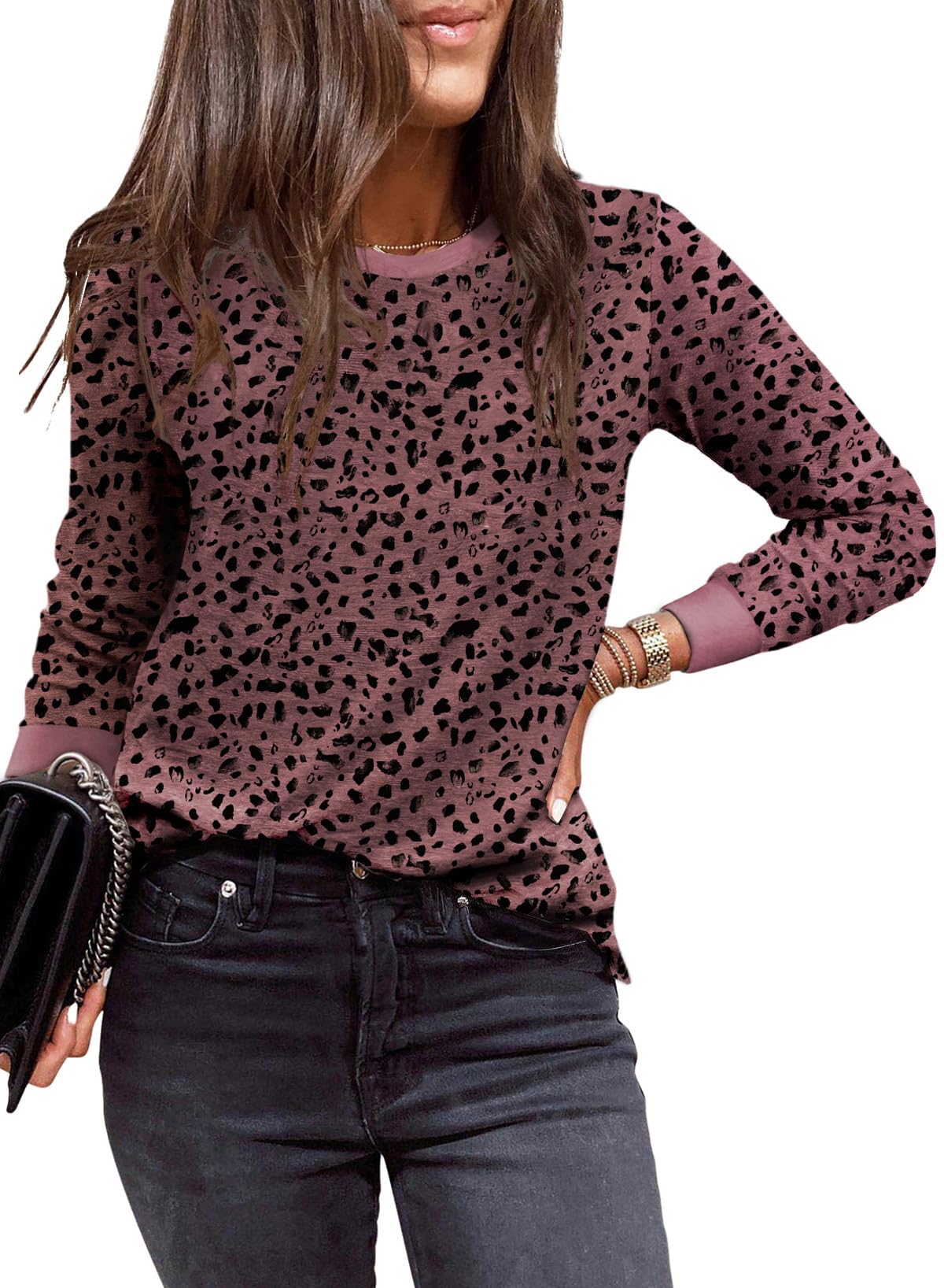 EVALESS Women's Crewneck Long Sleeve T-Shirt - Casual Polka Dot Blouse for Spring Summer 2025 | Comfortable Everyday Wear for Work, Dating & Weekend Outfits