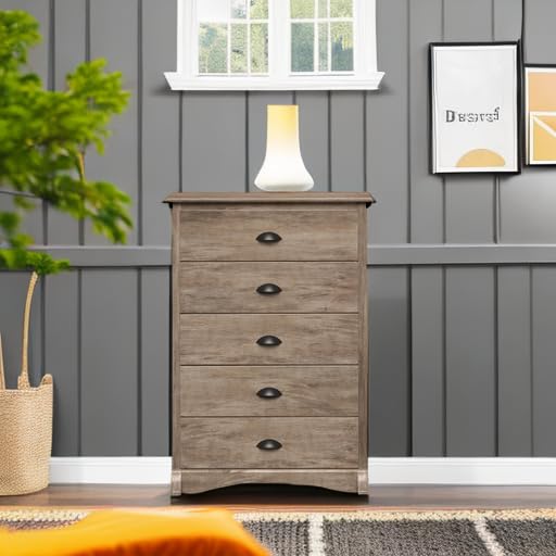Prepac Salt Spring Rustic 5-Drawer Tall Dresser - Farmhouse Bedroom Chest of Drawers 17.75