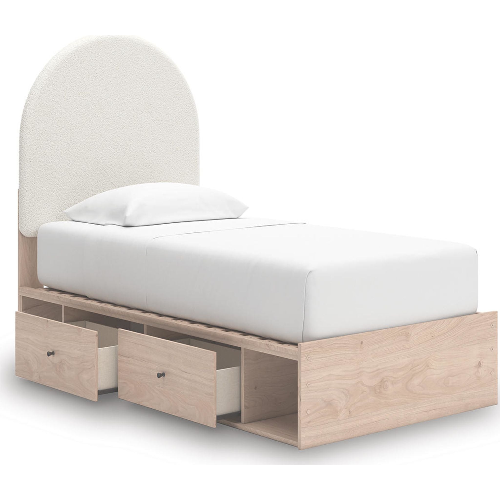 Arloster Platform Bed Frame with 2 Storage Drawers - Modern Tan & White Wooden Bed - Perfect for Small Bedrooms, Guest Rooms & Studio Apartments