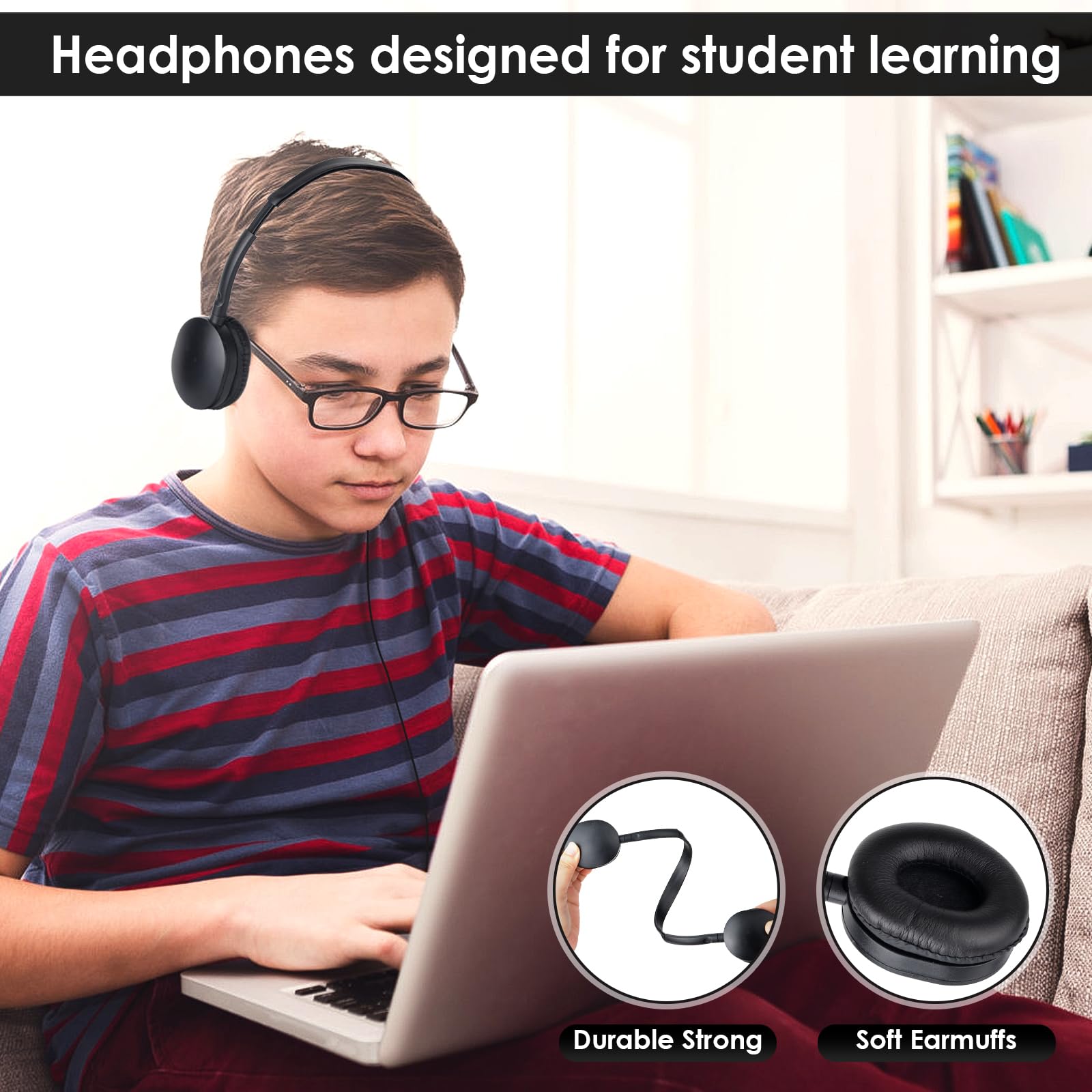 ZNXZXP Bulk 100 Pack Kids Headphones for School Classroom - Wired On-Ear Headphones for Students, Children, Teens & Adults - Durable Computer Earphones for Online Learning & Music (Black) - Perfect for Classroom Use, Distance Learning & Home Study