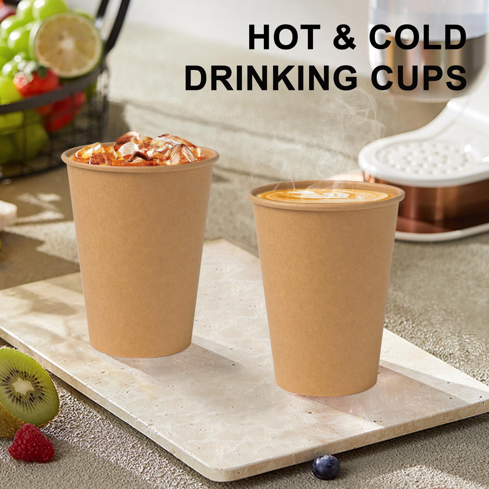 300 Pack 12 oz Unbleached Kraft Paper Cups | Eco-Friendly Disposable Coffee Cups for Hot & Cold Beverages | Thickened Design for Parties, Home, Cafes, Bistros & Offices | Perfect for Morning Coffee, Office Meetings & Outdoor Events (Brown)