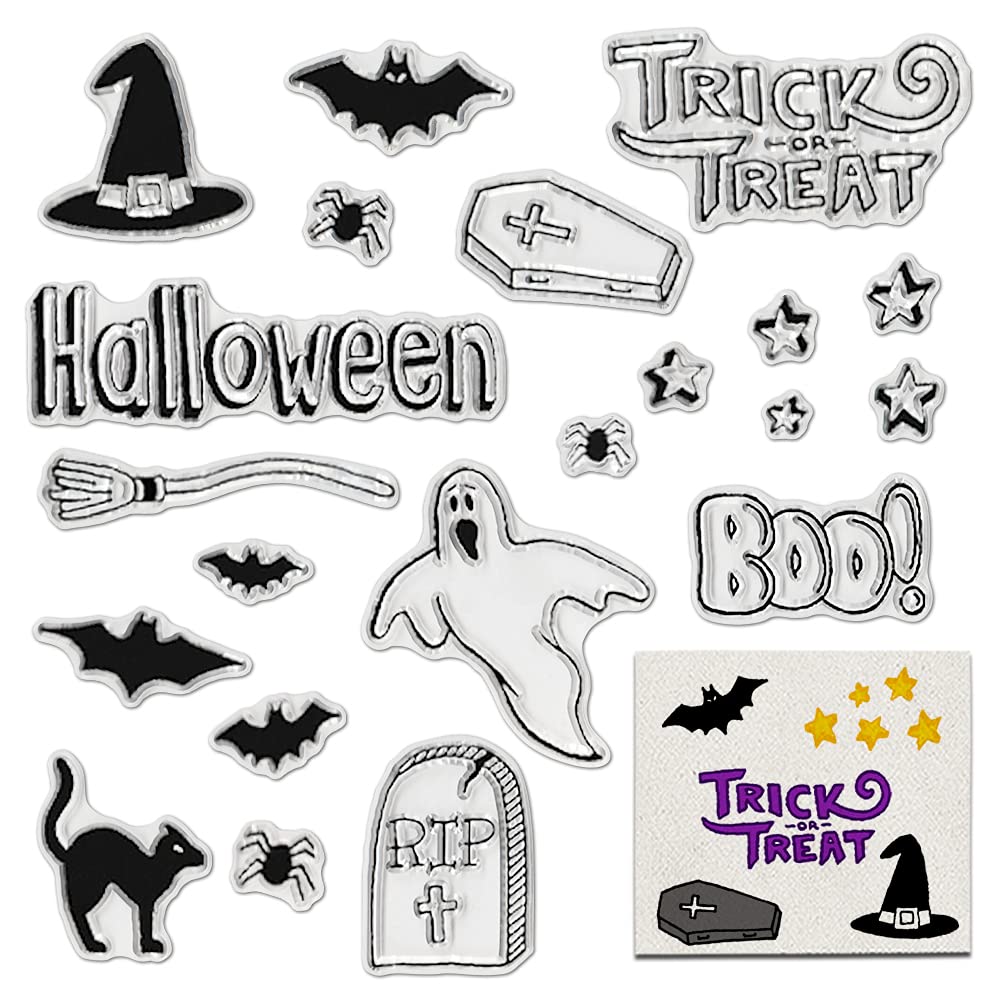 Halloween Silicone Clear Stamps Set - Coffin, Grave, Ghost & Bat Designs for Card Making, Scrapbooking, DIY Crafts - Perfect for Embossing, Album Decorations & Spooky Party Invitations