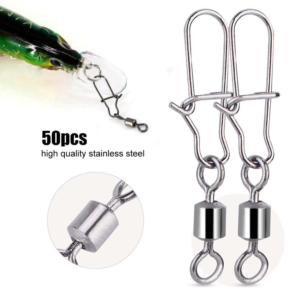 Premium Stainless Steel Fishing Swivels 50PCS - 2# 4# 5# 6# 8# Quick Lock Open Design for Saltwater & Freshwater Fishing - Durable Fishing Connectors for Bass, Trout & Outdoor Angling Gear