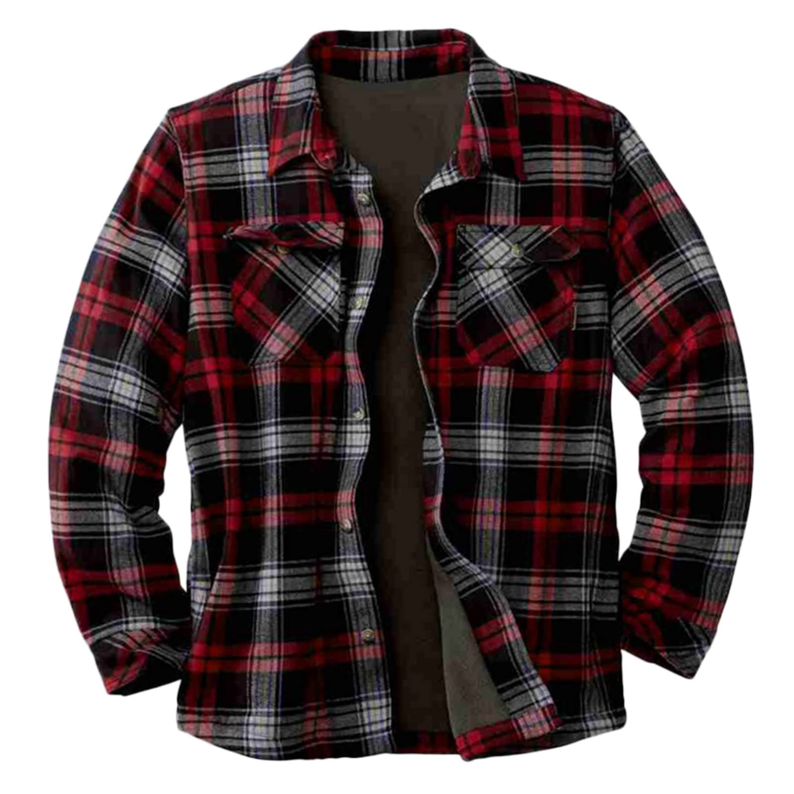 Men's Plaid Velvet Shirt Jacket with Lapel Pocket - Stylish Fall & Winter Fashion for Men - Perfect for Casual Outings, Office Wear, and Date Nights