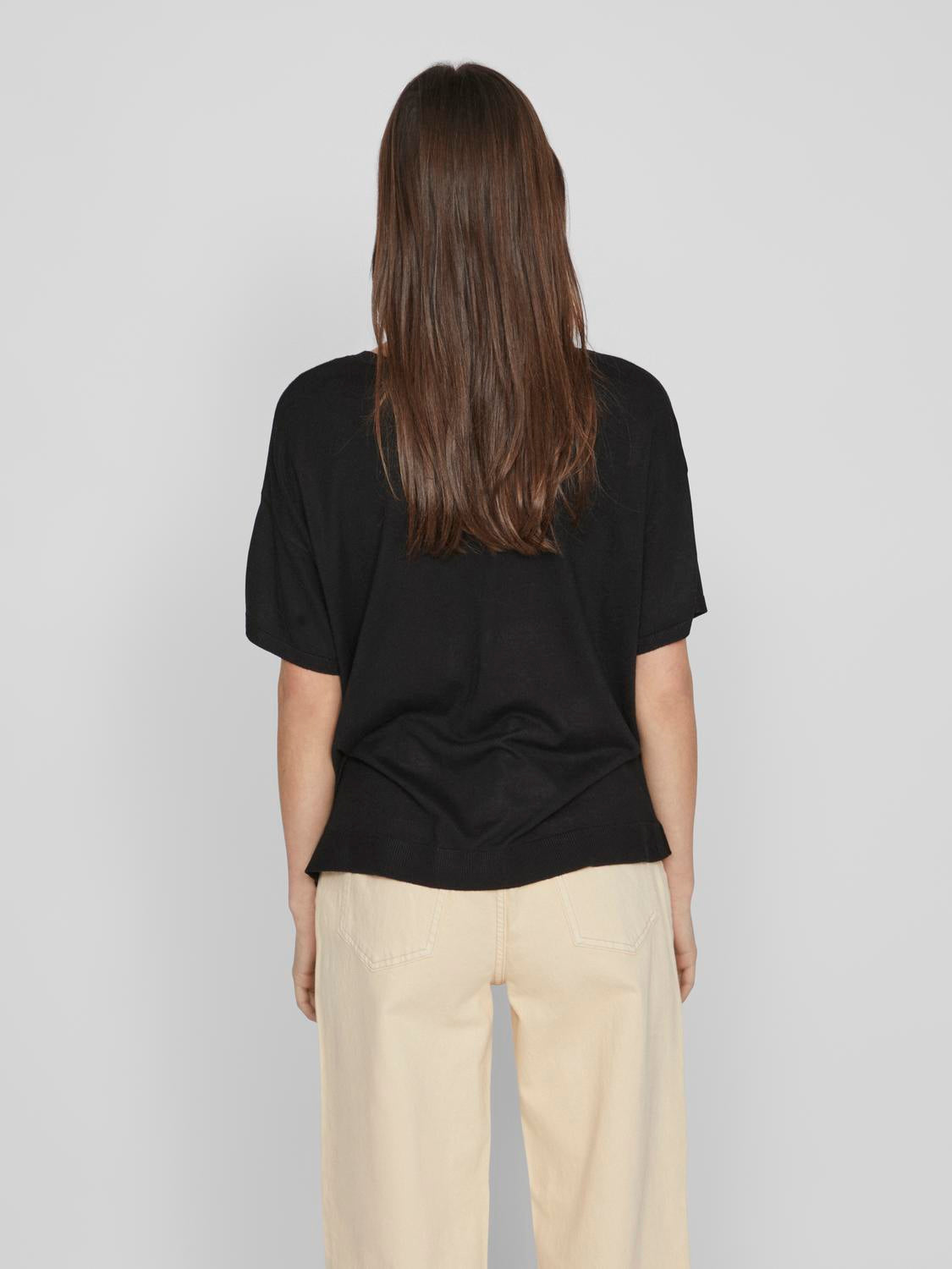 Beryl V Neck Knit Top for Women - Soft Stretchy Casual T-Shirt (Black) - Perfect for Work, Date Night & Everyday Wear