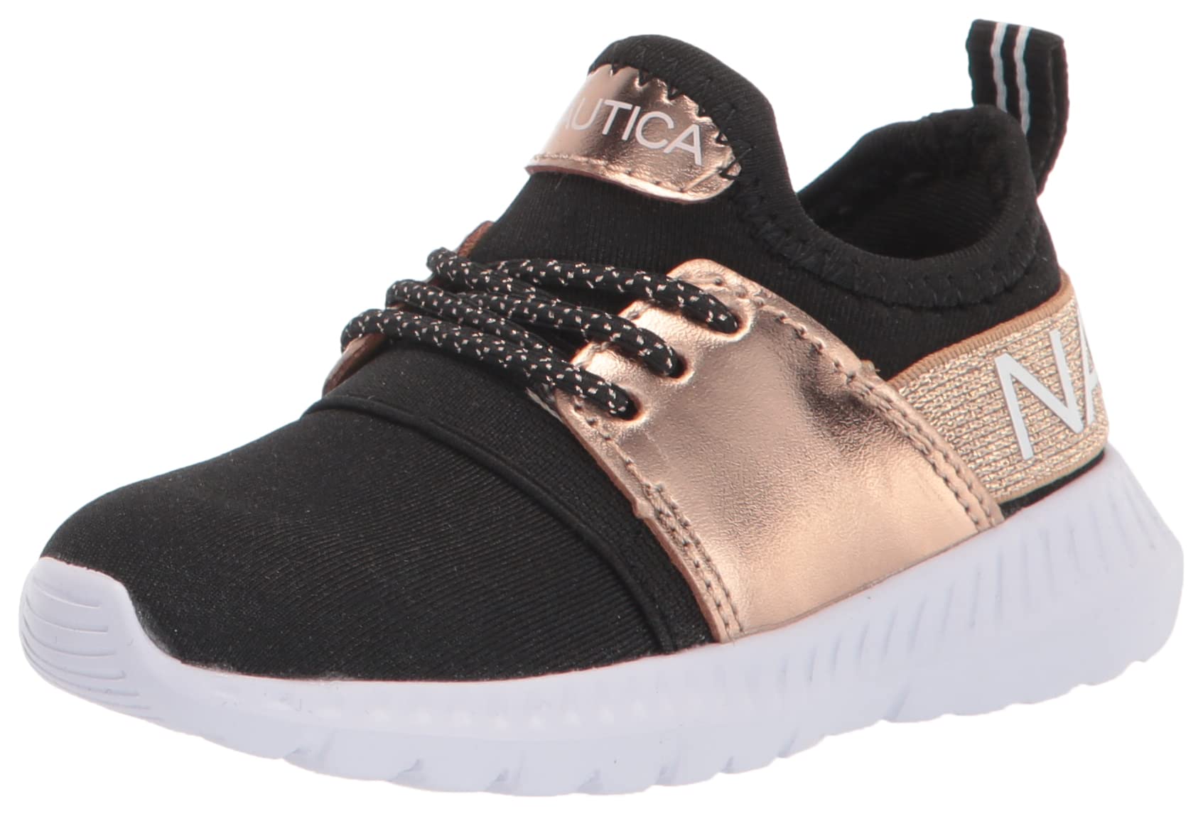 Nautica Kids Girls Metallic Fashion Sneakers - Lightweight Running Shoes for Toddler, Little & Big Kids - Comfortable Lace-Up Athletic Shoes for School, Play & Everyday Wear