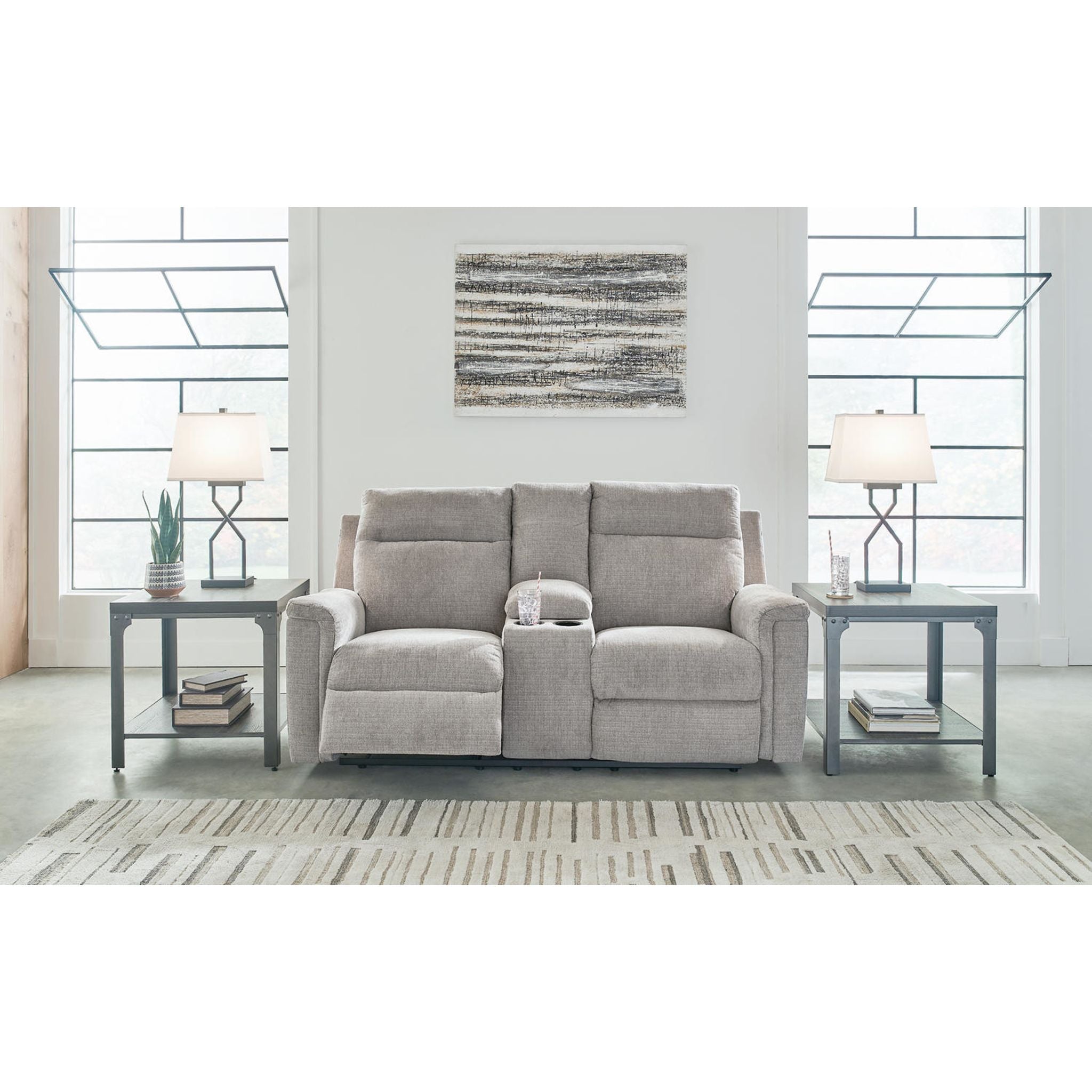 Barnsana Power Reclining Loveseat with Console - Modern Electric Recliner Sofa for Living Room, Home Theater & Family Room - Comfortable Dual Motor Couches with USB Charging & Cup Holders