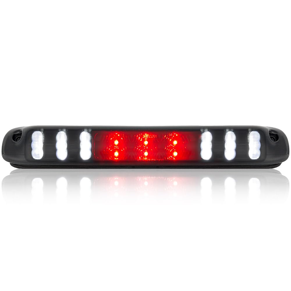 RECON Smoked 3rd Brake Light Kit with Red & White LED Lights - Compatible with 1999-2006 GMC Sierra & Chevy Silverado 1500/2500/3500 Models - Smoked Lens for Enhanced Style & Visibility - Perfect for Off-Roading, Truck Upgrades & Night Driving